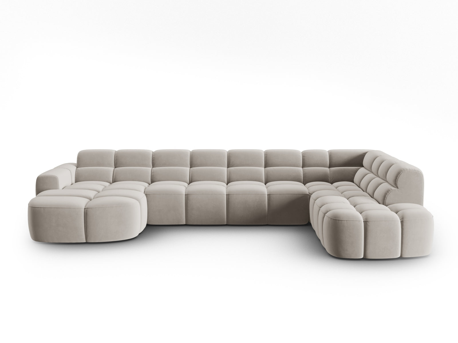 Lisa Velour Panoramic Ecksofa rechts 7 Sitzer in Light Beige präsentiert im Onlineshop von KAQTU Design AG. Ecksofa rechts ist von Micadoni
