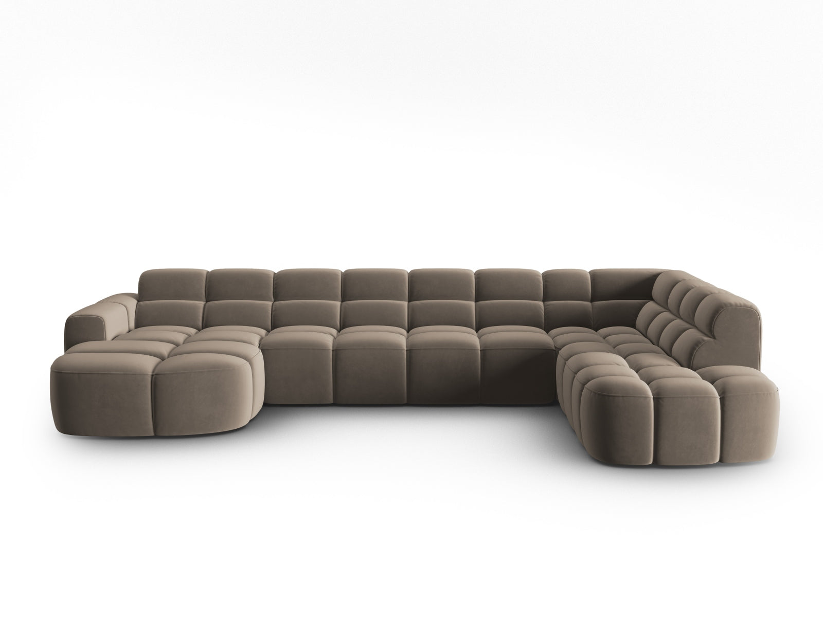 Lisa Velour Panoramic Ecksofa rechts 7 Sitzer in Light Brown präsentiert im Onlineshop von KAQTU Design AG. Ecksofa rechts ist von Micadoni