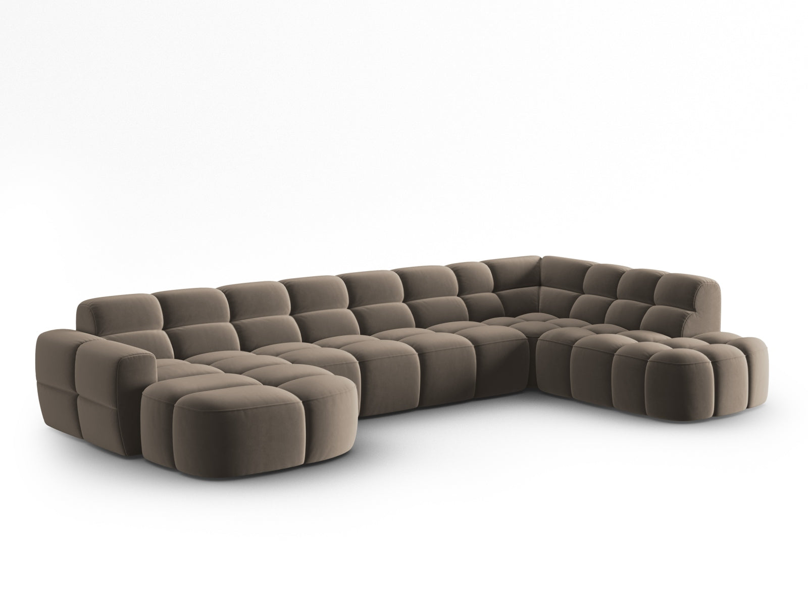 Entdecken Sie das elegante Lisa Velour Panoramic Ecksofa rechts 7 Sitzer von Micadoni. Ideal für stilvolle Wohnräume, bietet es höchsten Komfort und modernes Design.