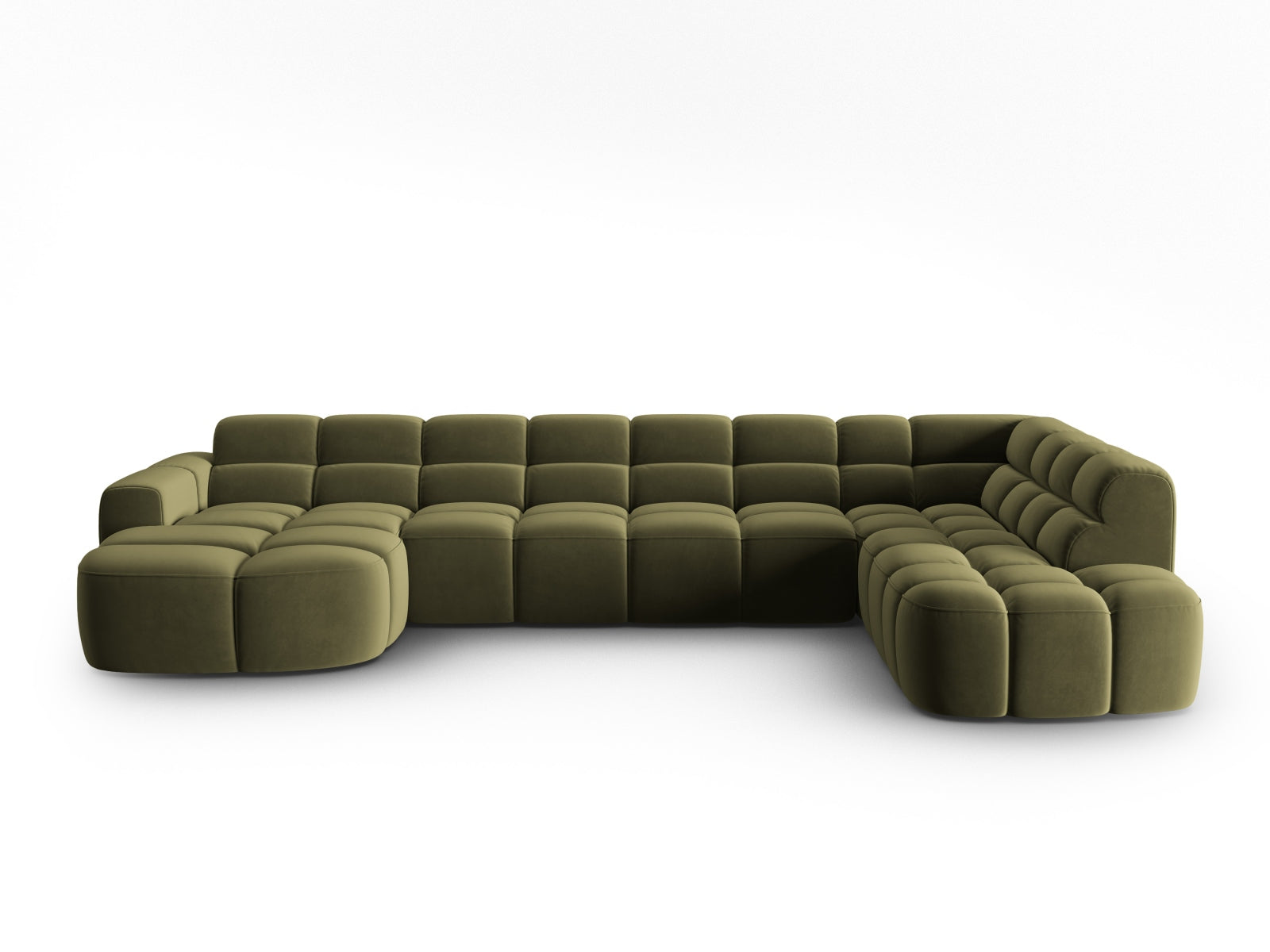 Lisa Velour Panoramic Ecksofa rechts 7 Sitzer in Light Green präsentiert im Onlineshop von KAQTU Design AG. Ecksofa rechts ist von Micadoni