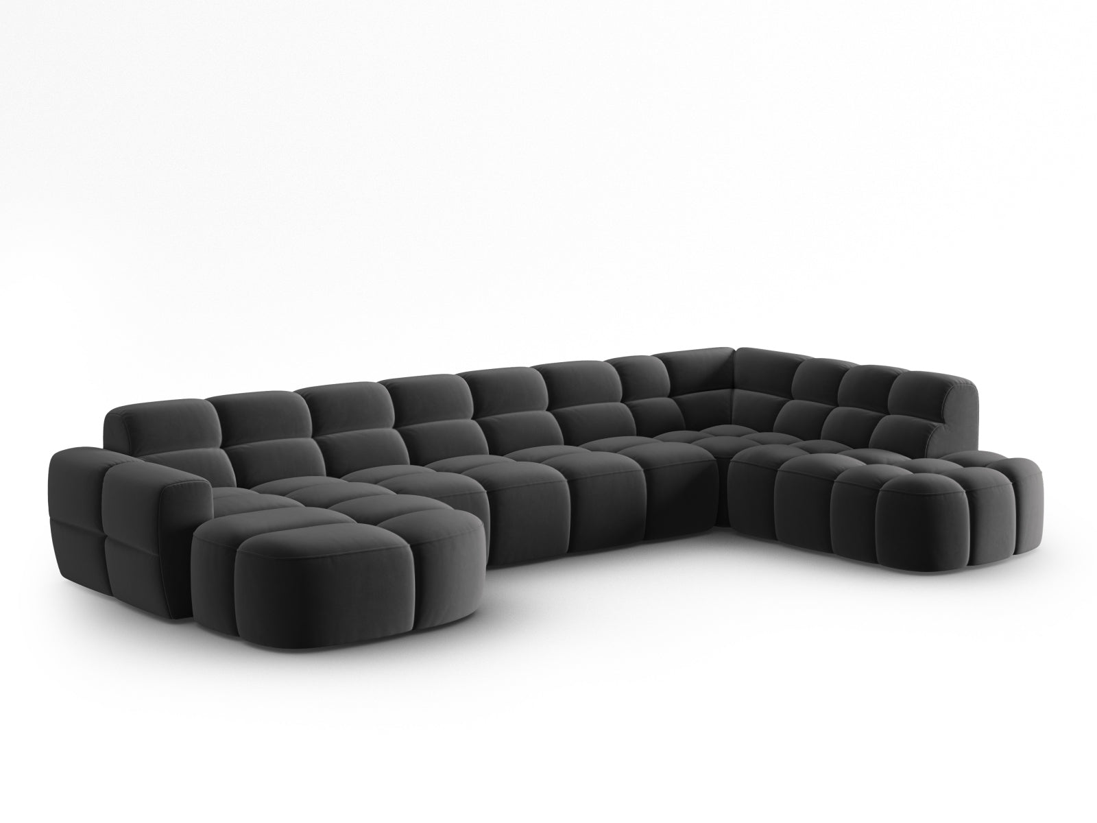 Entdecken Sie das elegante Lisa Velour Panoramic Ecksofa rechts 7 Sitzer von Micadoni. Ideal für stilvolle Wohnräume, bietet es höchsten Komfort und modernes Design.