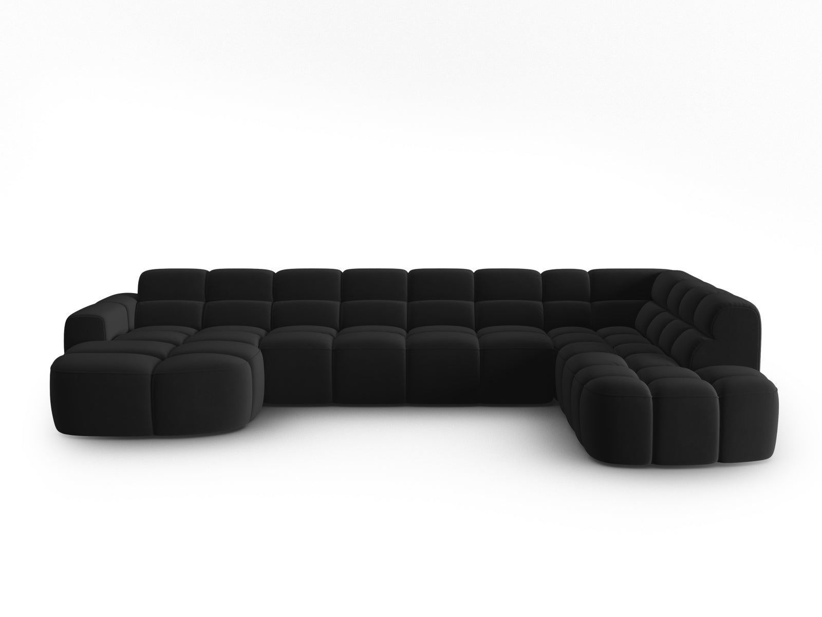 Lisa Velour Panoramic Ecksofa rechts 7 Sitzer in Black präsentiert im Onlineshop von KAQTU Design AG. Ecksofa rechts ist von Micadoni