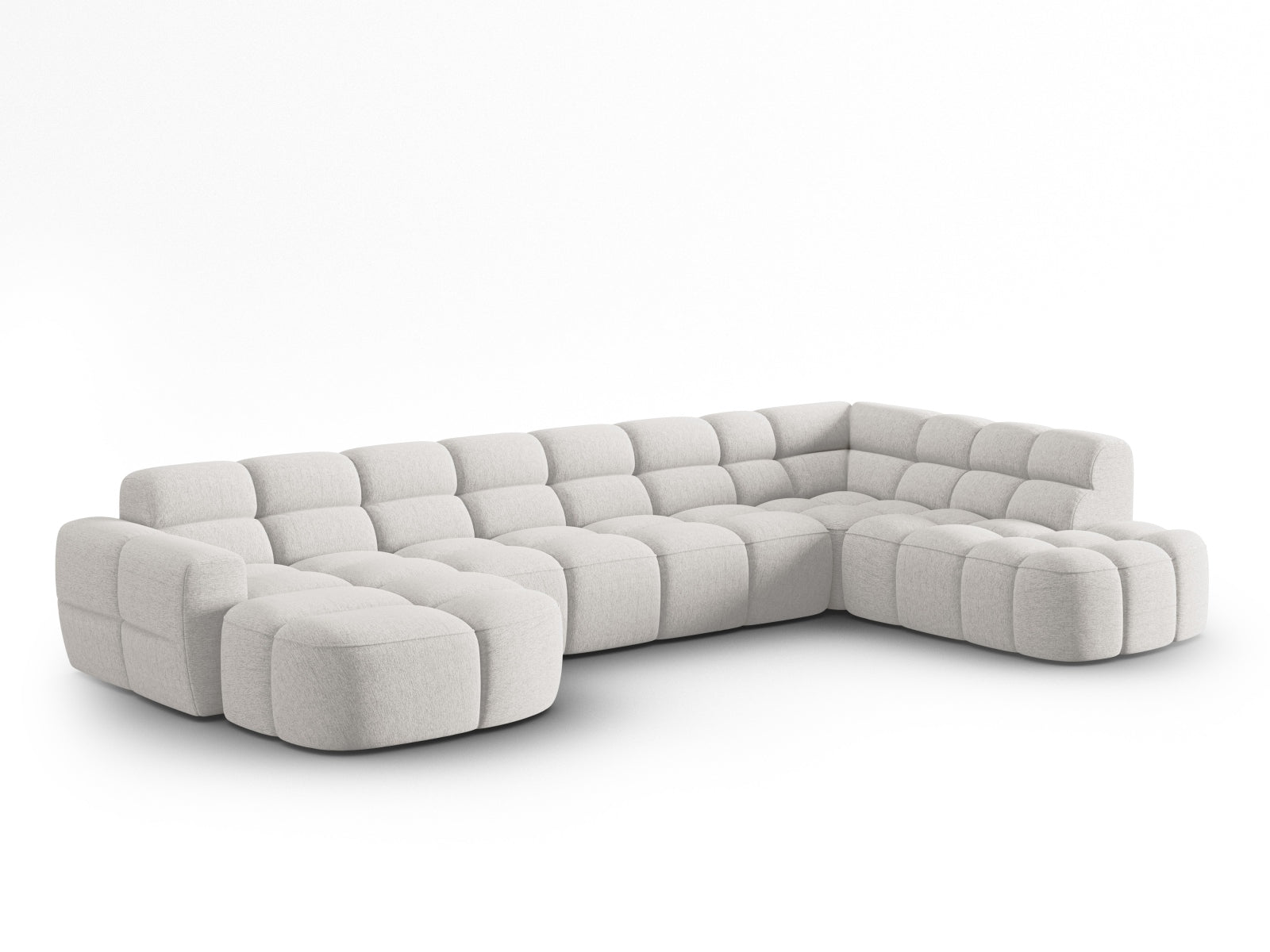 Entdecken Sie das elegante Lisa Panoramic Ecksofa rechts 7 Sitzer von Micadoni. Hochwertiger Velours, grosszügiger Platz und modernes Design für Ihr Wohnzimmer.