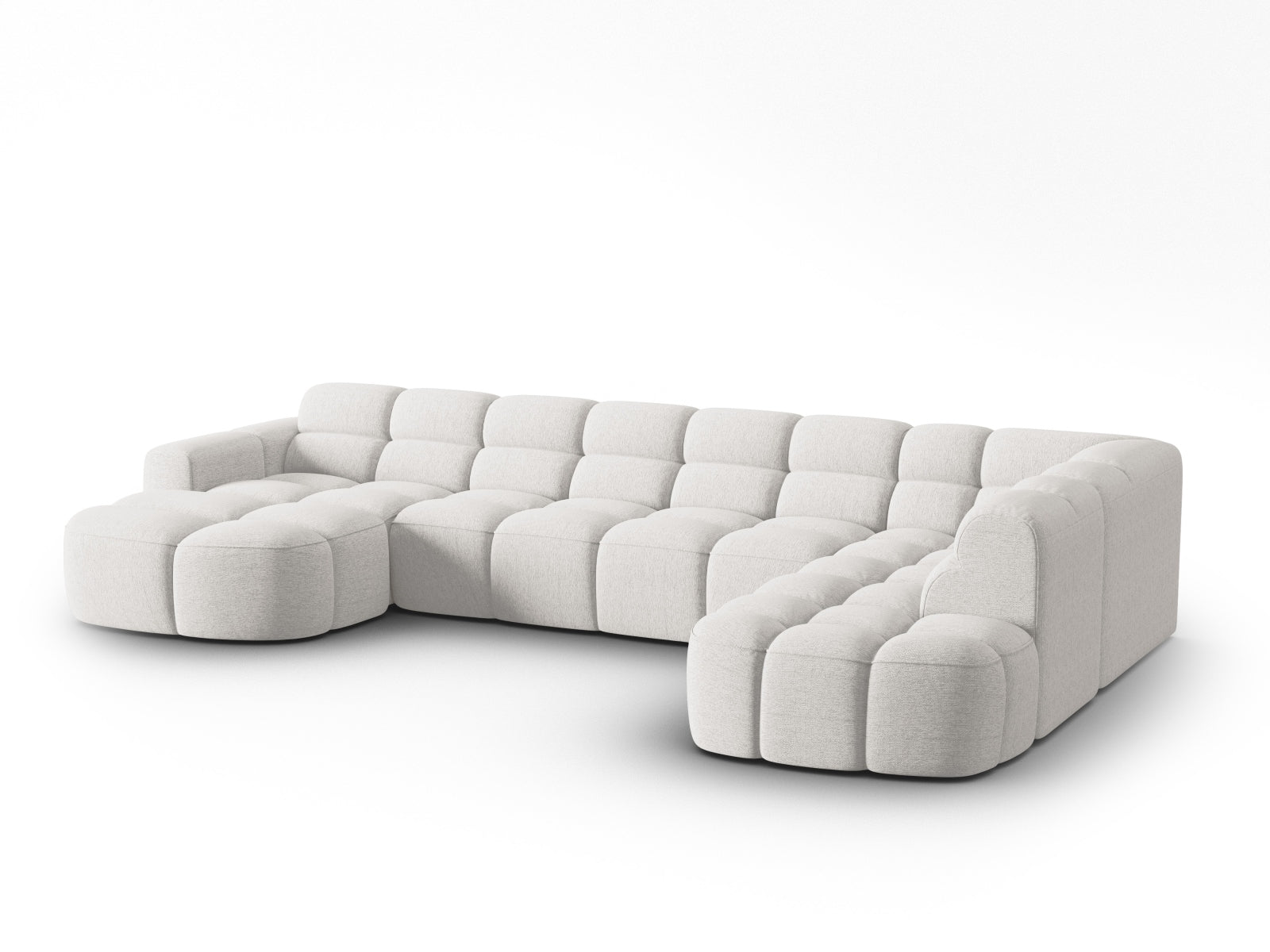 Erleben Sie das stilvolle Lisa Panoramic Ecksofa rechts 7 Sitzer von Micadoni. Luxuriöser Velours, viel Platz und zeitgemässes Design für Ihr Zuhause.