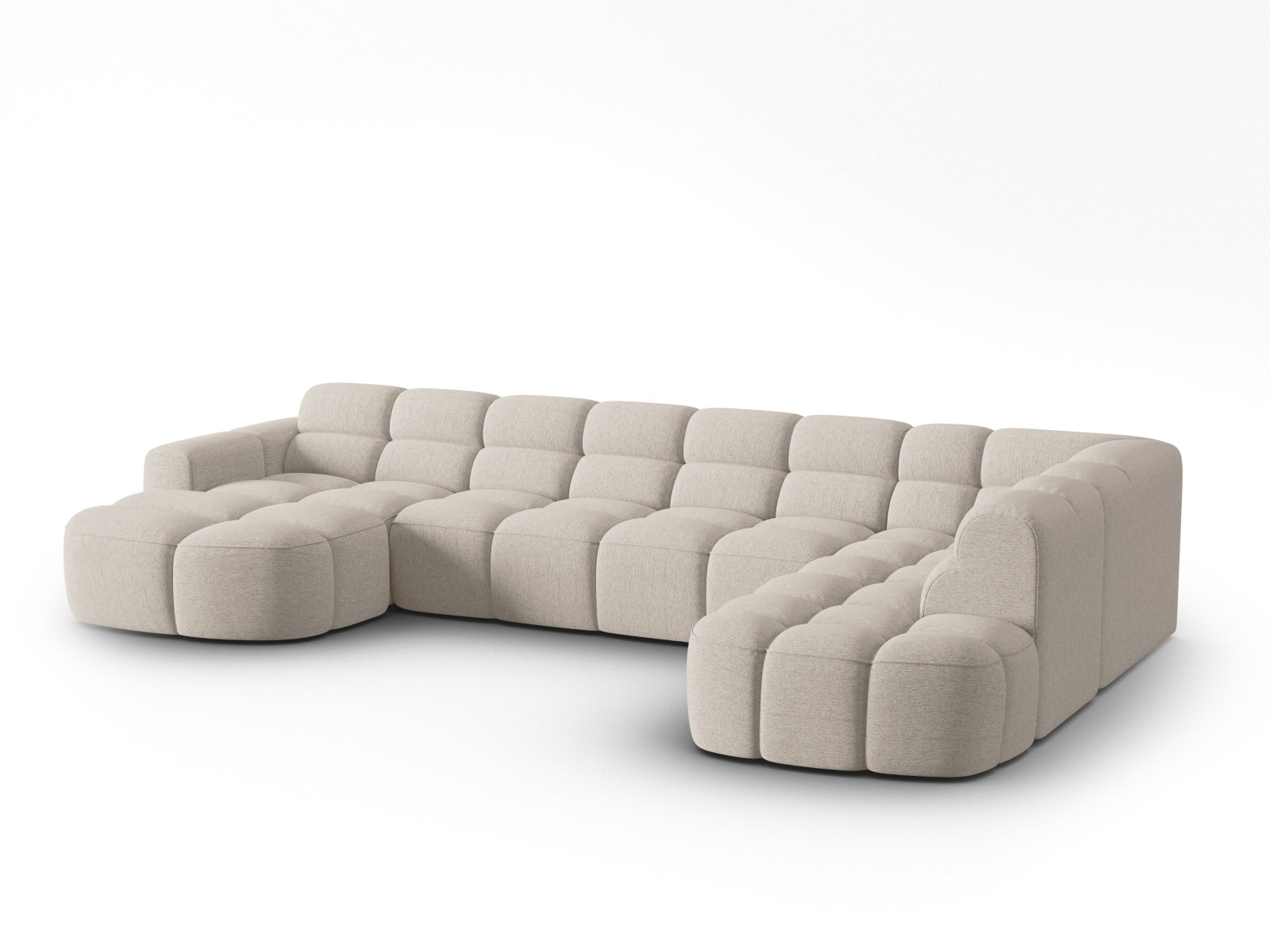Entdecken Sie das elegante Lisa Panoramic Ecksofa rechts 7 Sitzer von Micadoni. Hochwertiger Velours, grosszügiger Platz und modernes Design für Ihr Wohnzimmer.
