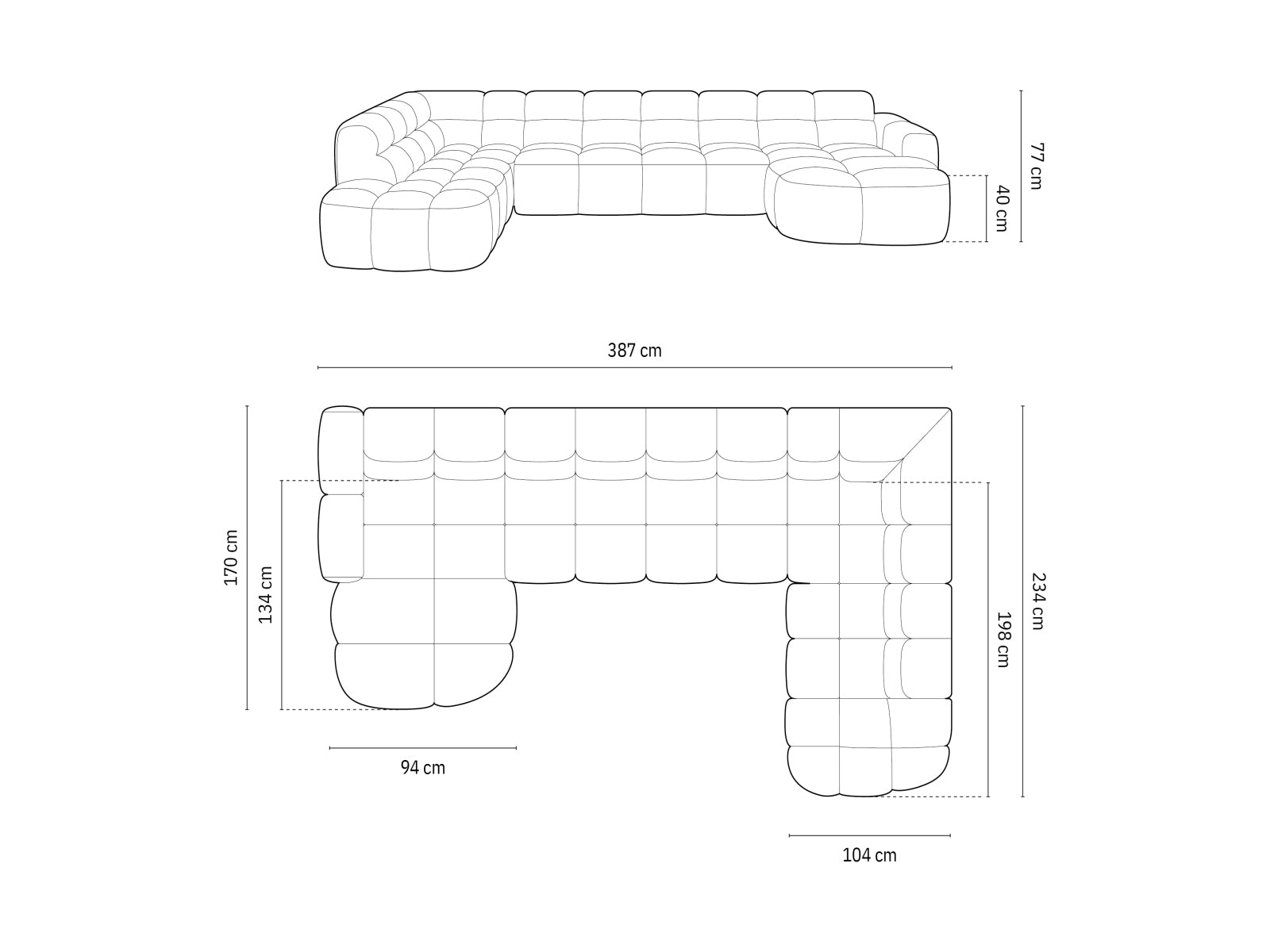 Entdecken Sie das elegante Lisa Panoramic Ecksofa rechts 7 Sitzer von Micadoni. Hochwertiger Velours, grosszügiger Platz und modernes Design für Ihr Wohnzimmer.