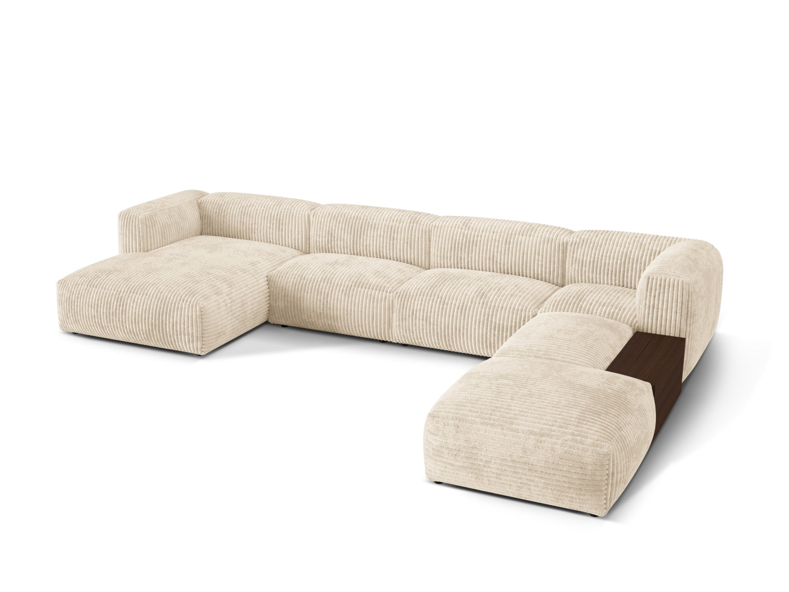 Elegantes Martina Panoramic Ecksofa in Light Beige-Tilia, 5-Sitzer, ideal für stilvolle Wohnräume, erhältlich bei KAQTU Design AG.
