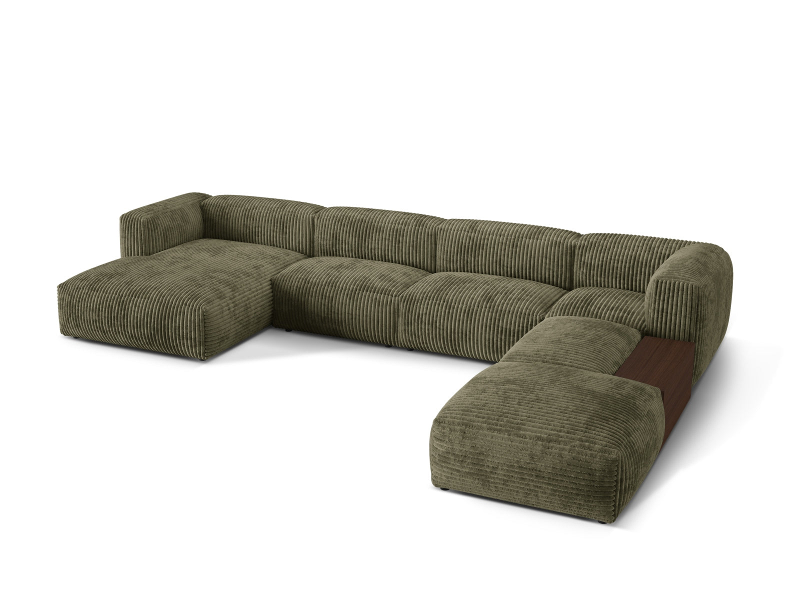 Elegantes, modulares Ecksofa Martina in Moss Green-Tilia, ideal für stilvolle Wohnräume. Komfortables 5-Sitzer-Design von Micadoni.