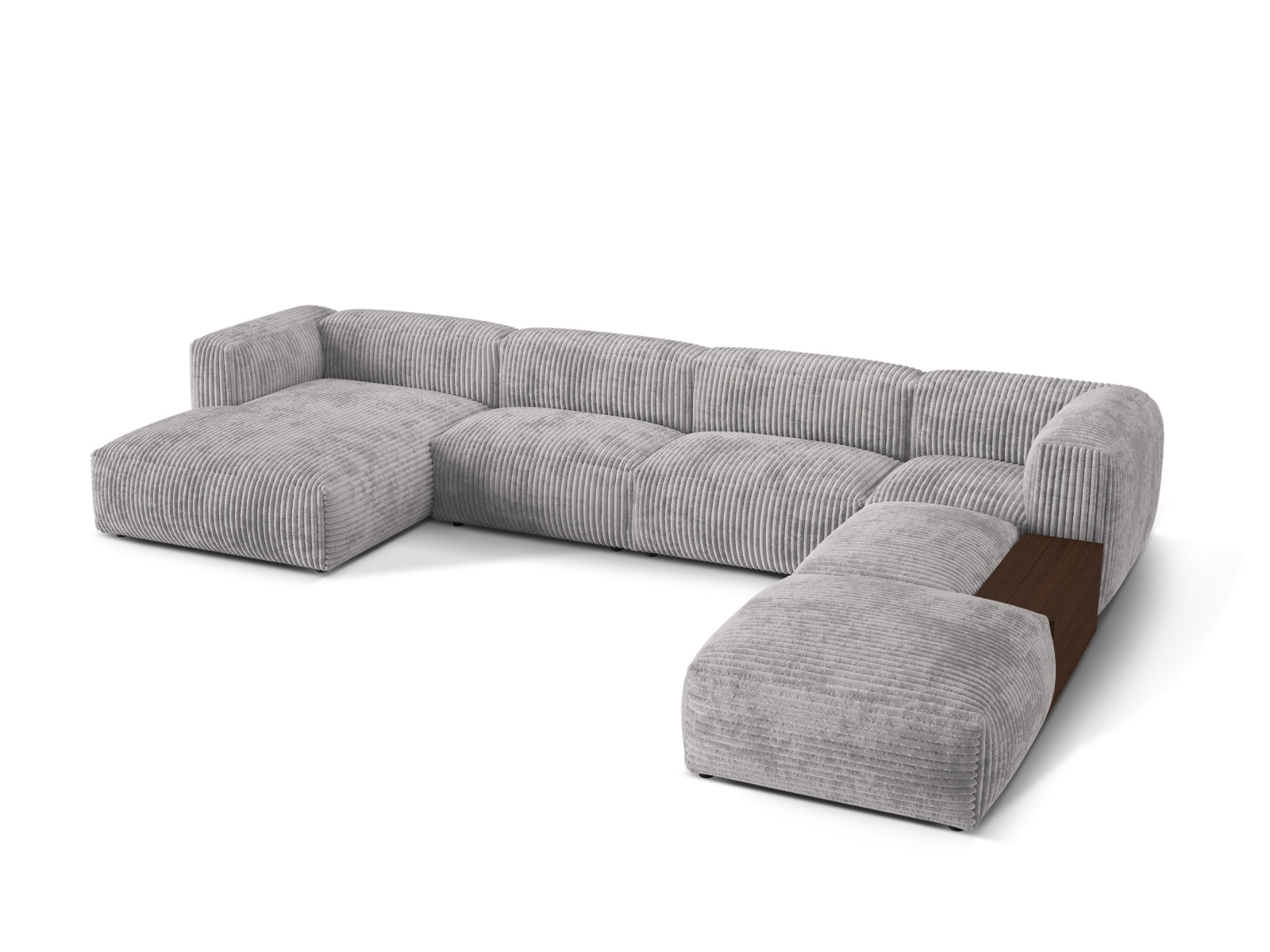 Elegantes, modulares Ecksofa in Hellgrau, ideal für stilvolle Wohnräume. Komfortables 5-Sitzer-Design von Micadoni.