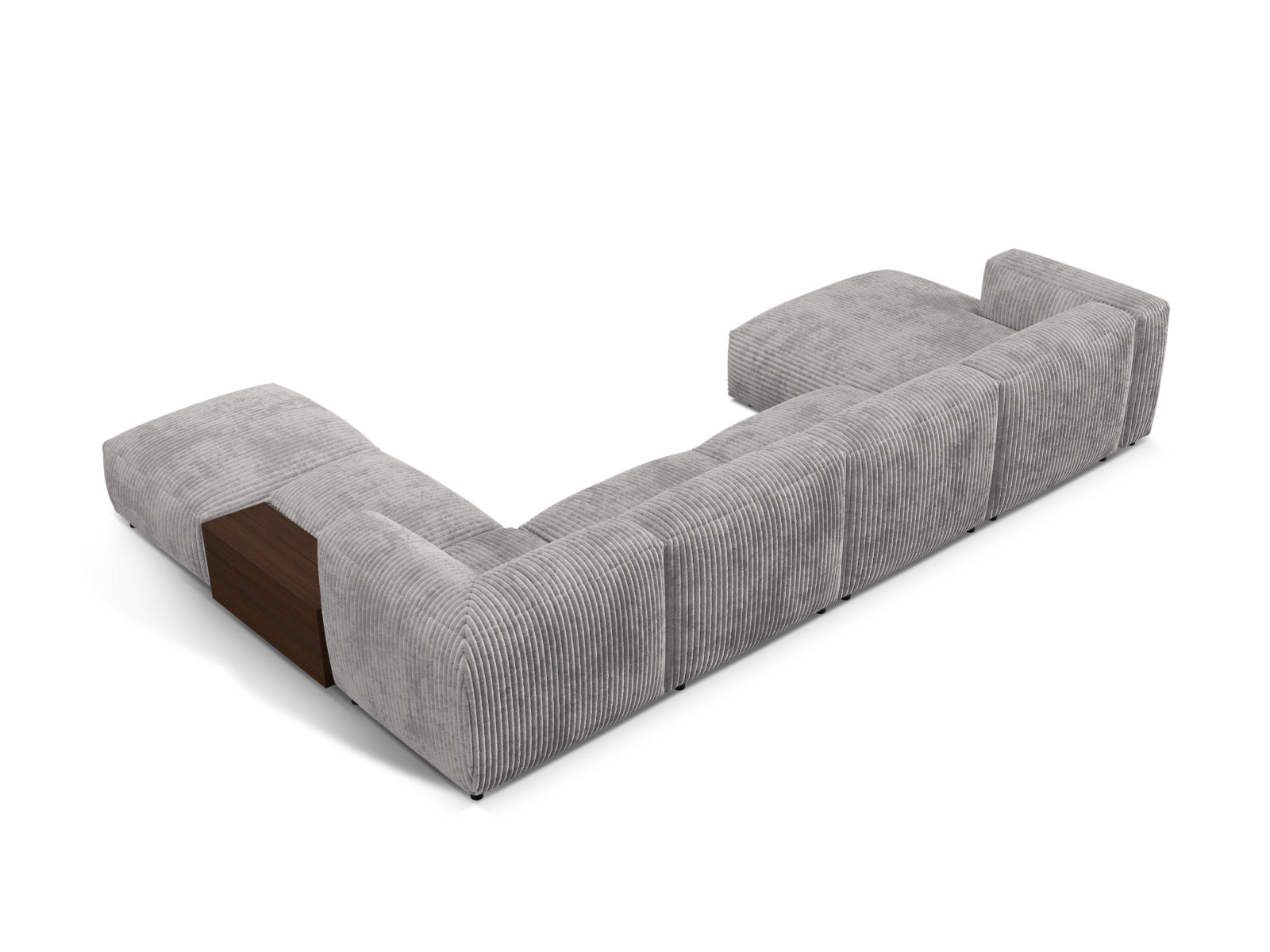 Modernes, hellgraues Ecksofa mit modularer Bauweise, perfekt für gemütliche Wohnzimmer. 5-Sitzer von Micadoni für stilvolle Entspannung.