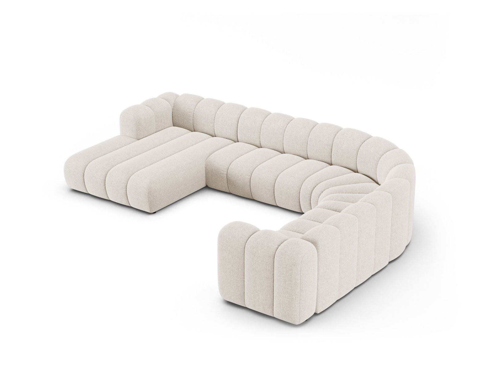 Modernes Lupine Modular Panoramic Ecksofa rechts für 6 Personen in hellem Beige, perfekt für gemütliche und einladende Wohnbereiche.