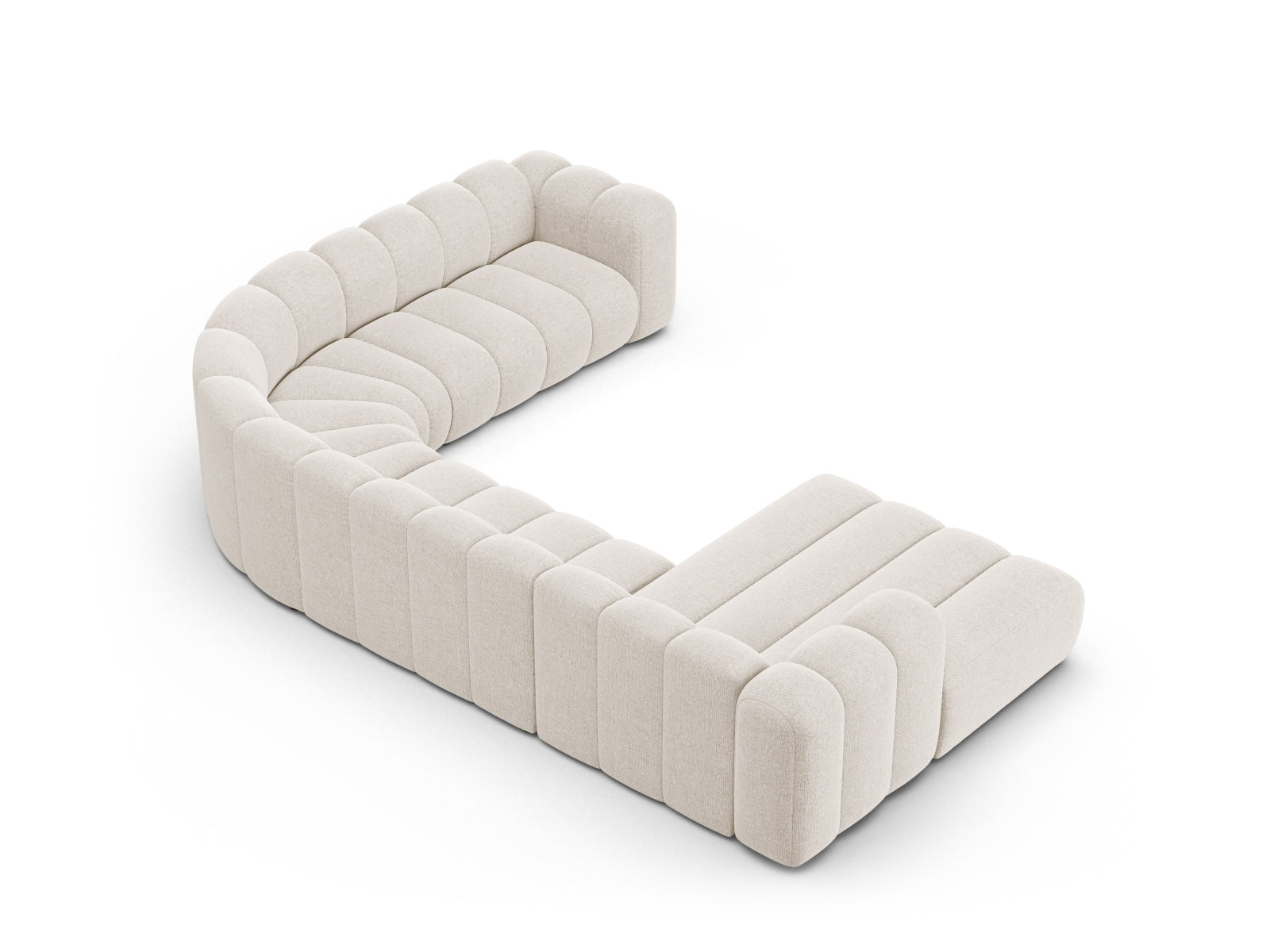 Elegantes Lupine Modular Panoramic Ecksofa rechts für 6 Personen in sanftem Beige, ideal für stilvolle und komfortable Wohnräume.
