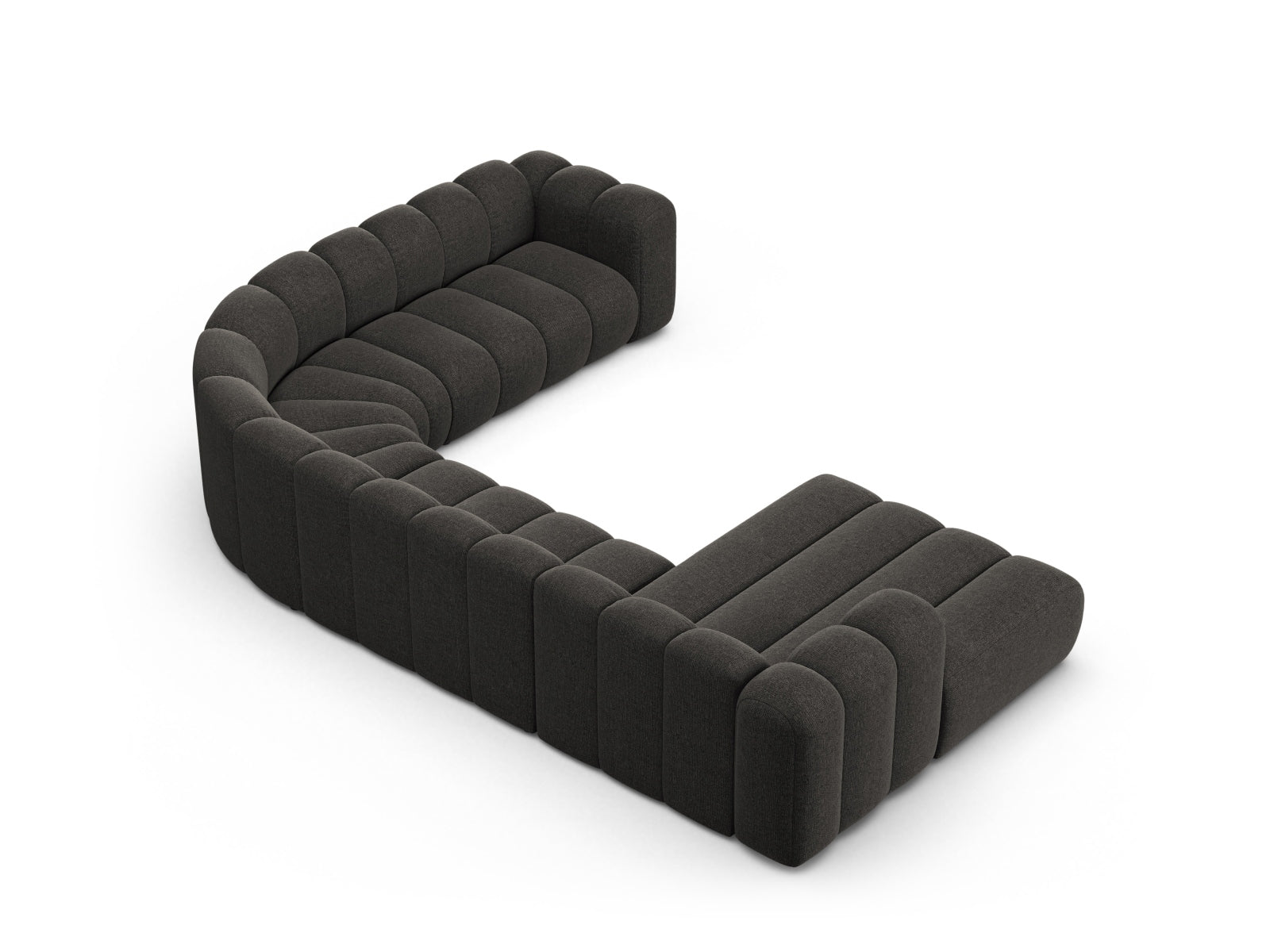 Elegantes Lupine Modular Panoramic Ecksofa rechts für 6 Personen in dunklem Grau, ideal für stilvolle Wohnräume und gesellige Abende.