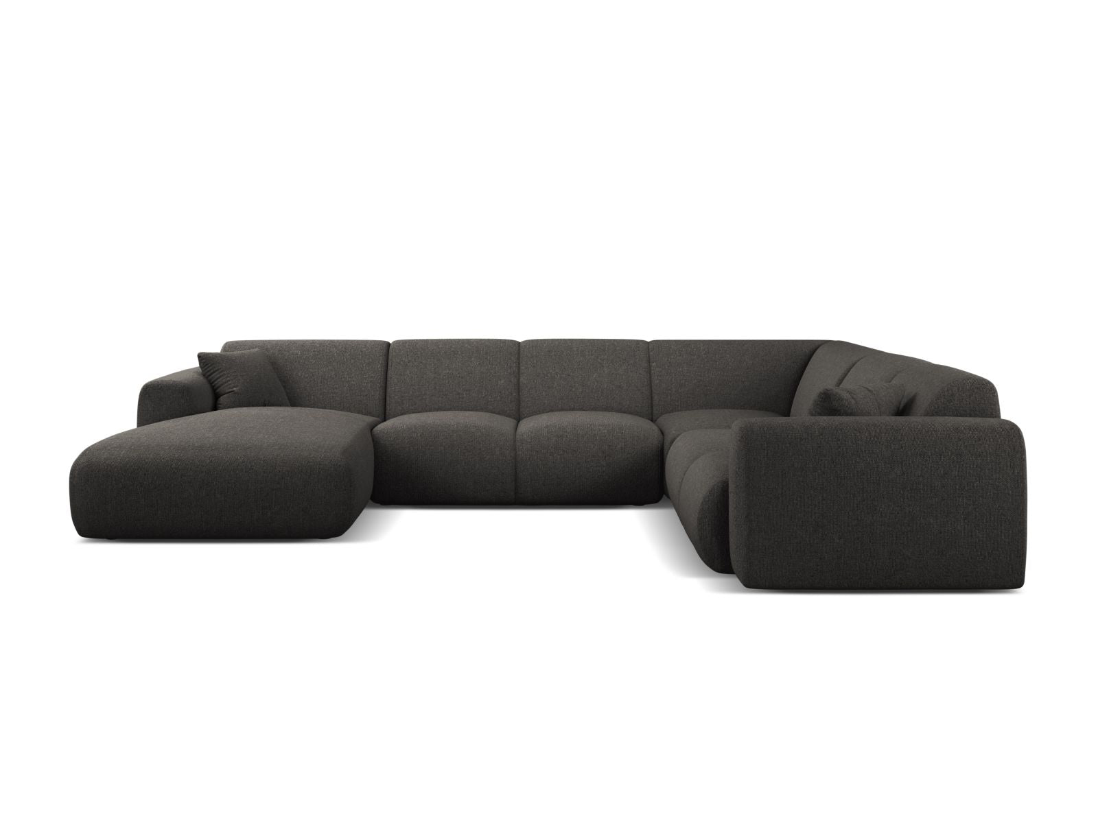Elegantes 6-Sitzer Ecksofa Molino in Dunkelgrau, ideal für moderne Wohnräume, mit modularer Bauweise für individuellen Komfort.
