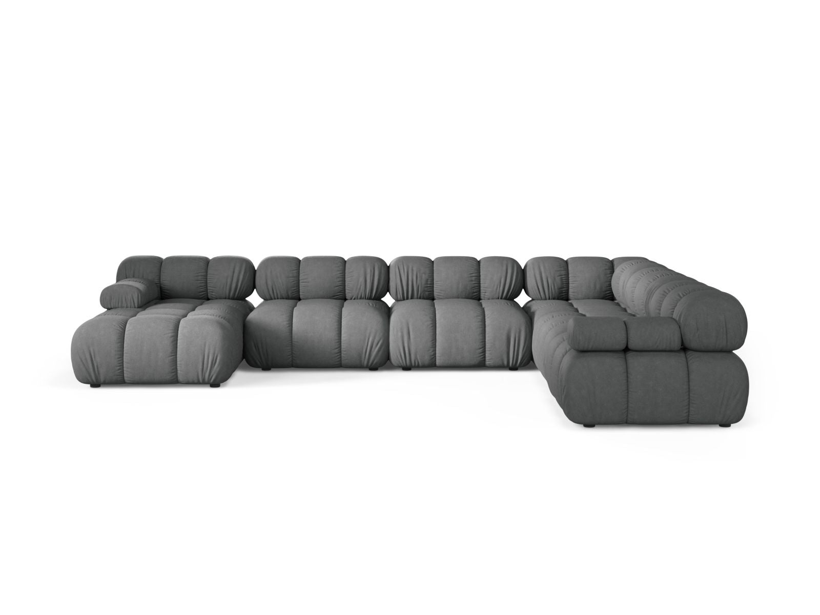Elegantes 8-Sitzer Ecksofa Bellis in Grau, ideal für moderne Wohnräume. Modular und komfortabel, perfekt für gesellige Abende.