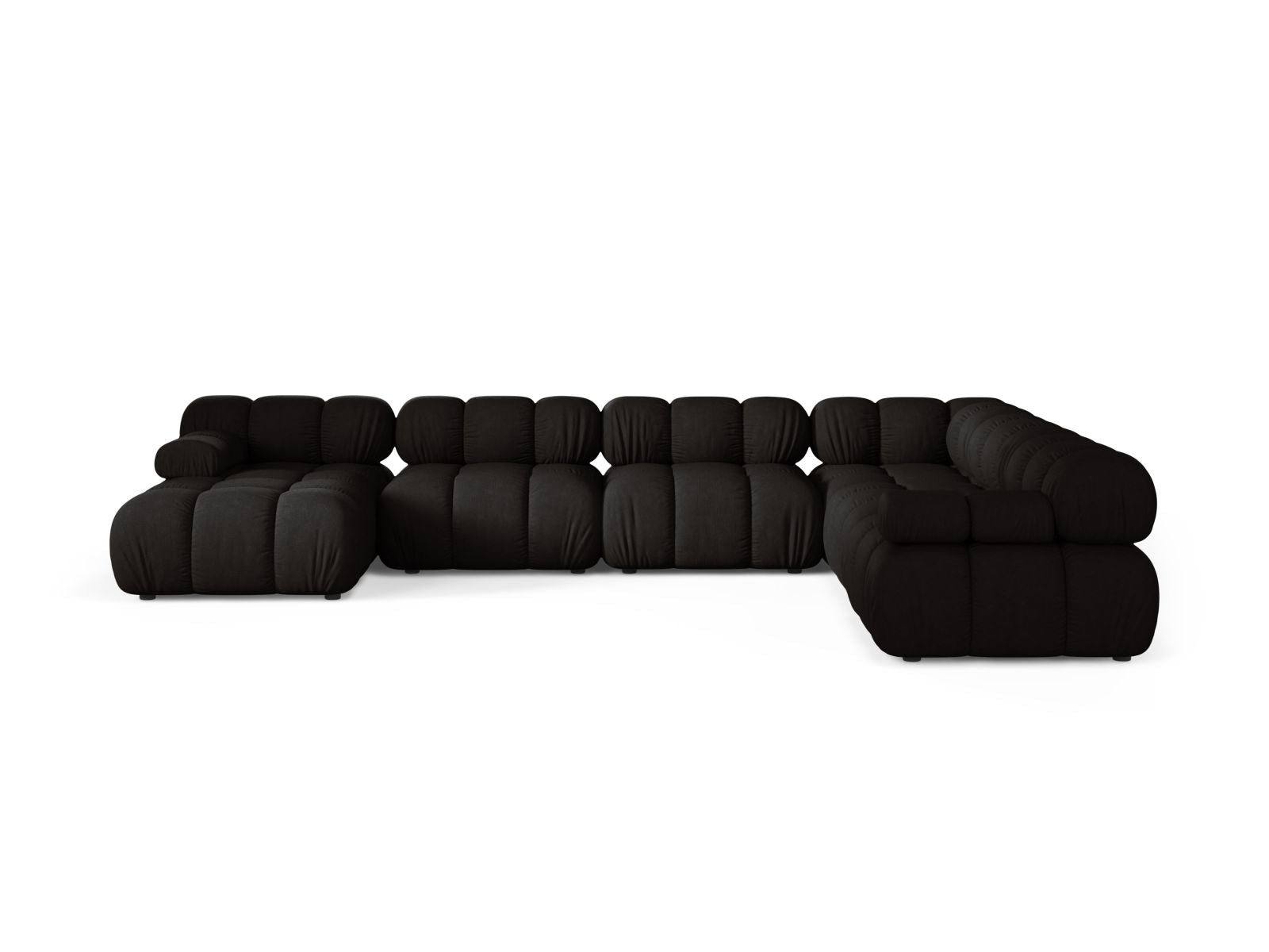 Elegantes 8-Sitzer Ecksofa Bellis Modular Panoramic rechts in stilvollem Schwarz, ideal für moderne Wohnräume und gesellige Abende.