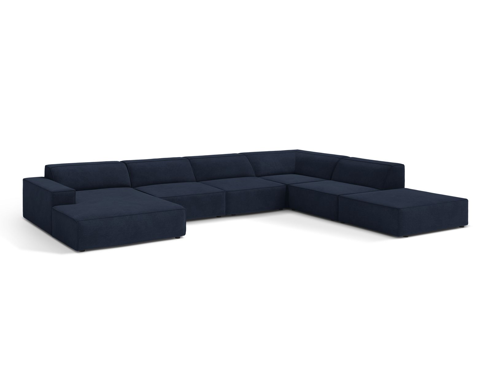 Elegantes 7-Sitzer Ecksofa Jodie in Navy Blue-Liberty, ideal für moderne Wohnräume, mit modularer Bauweise für individuellen Komfort.