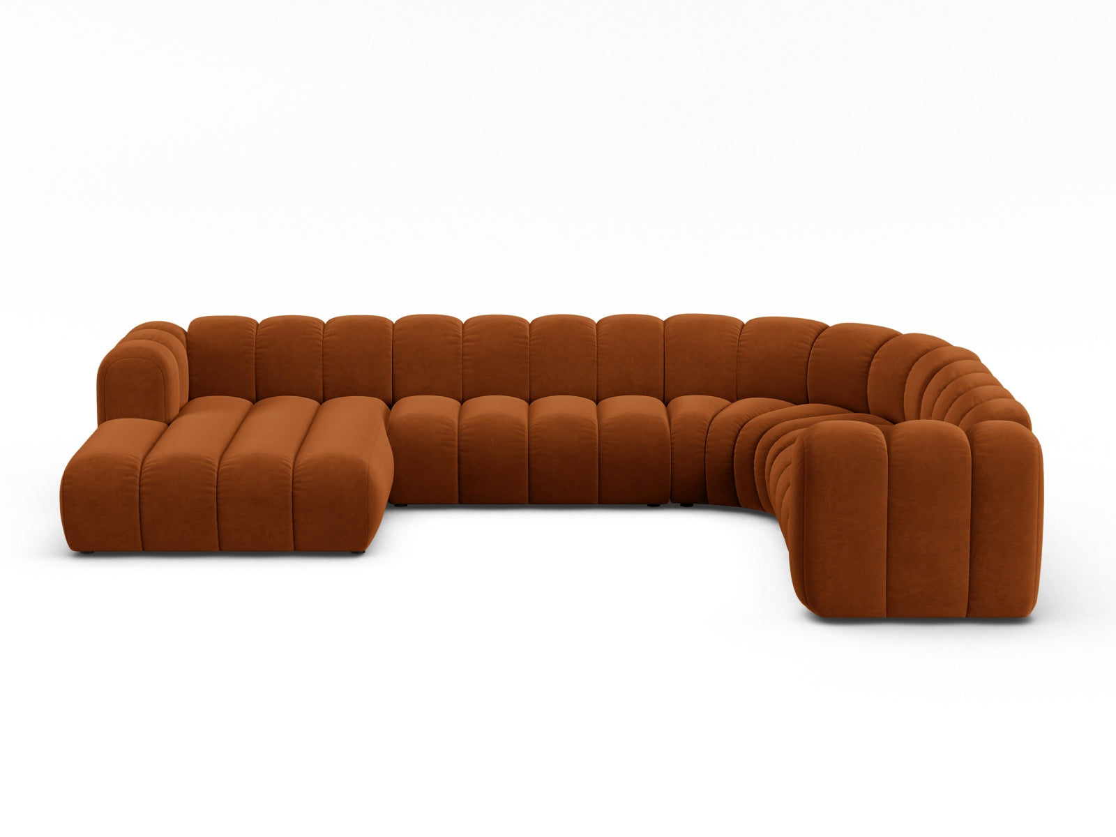 Lupine Velour Modular Panoramic Ecksofa rechts 6 Sitzer in Terracotta präsentiert im Onlineshop von KAQTU Design AG. Ecksofa rechts ist von Micadoni