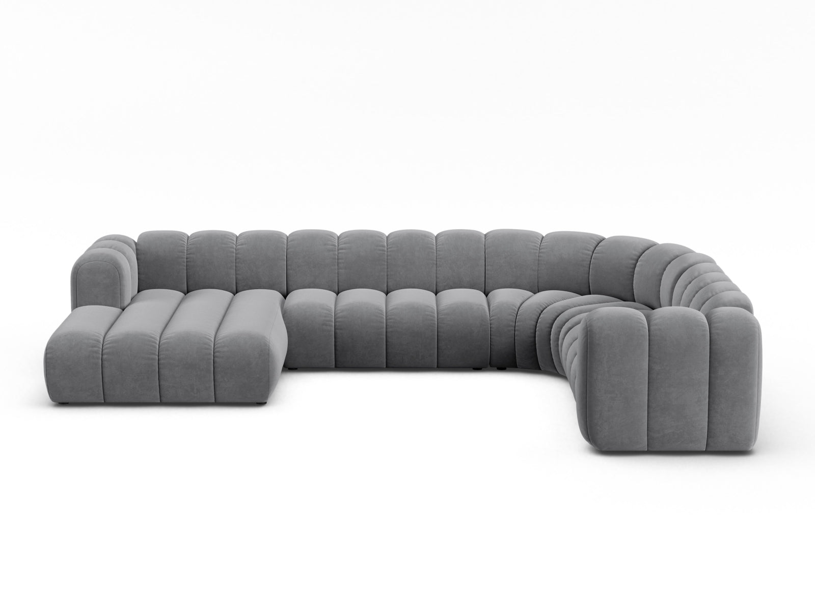 Lupine Velour Modular Panoramic Ecksofa rechts 6 Sitzer in Grey präsentiert im Onlineshop von KAQTU Design AG. Ecksofa rechts ist von Micadoni