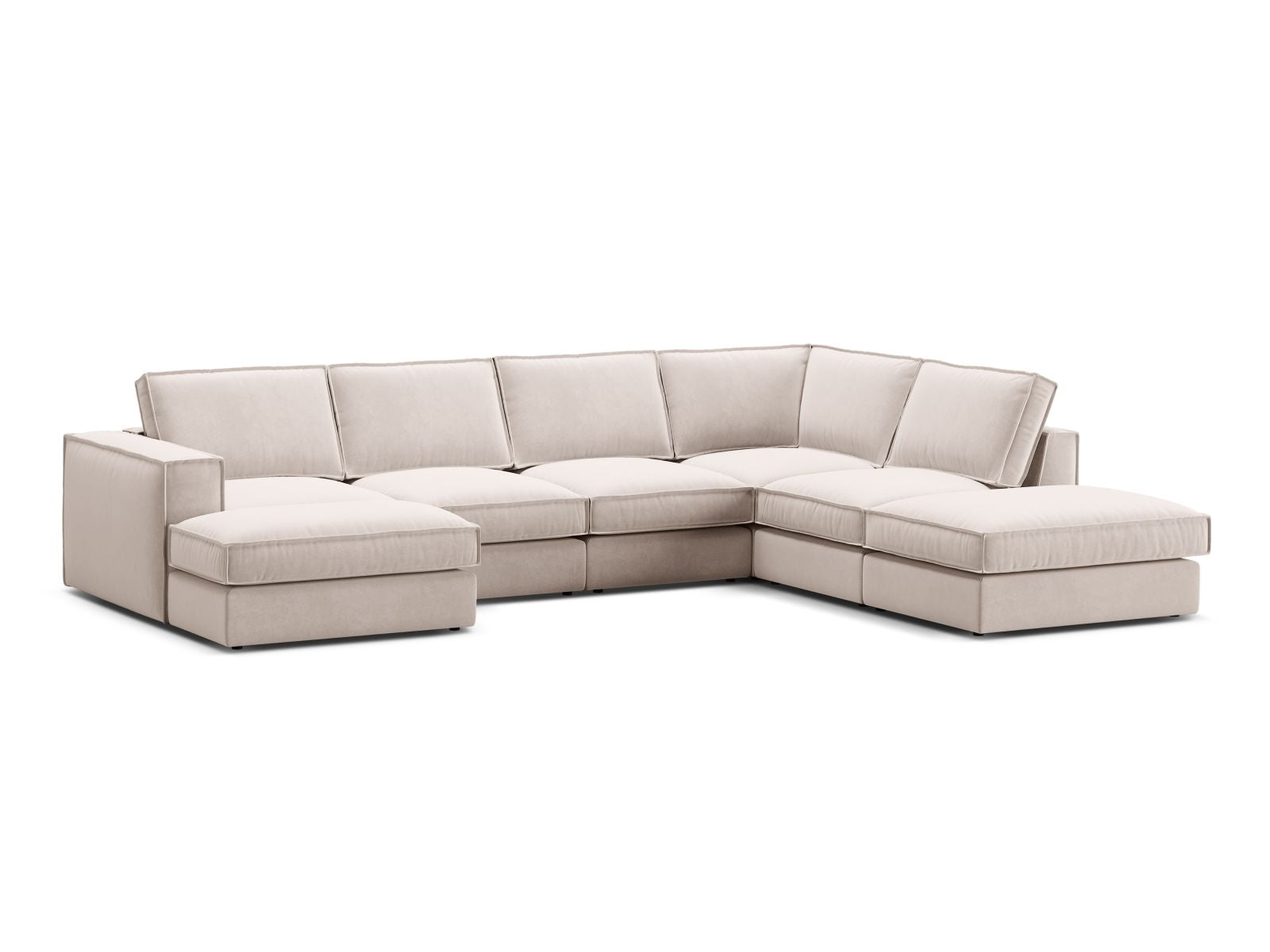 Beige 5-Sitzer Ecksofa Panoramic rechts Pola von Micadoni, modern und stilvoll, ideal für gemütliche Wohnräume.