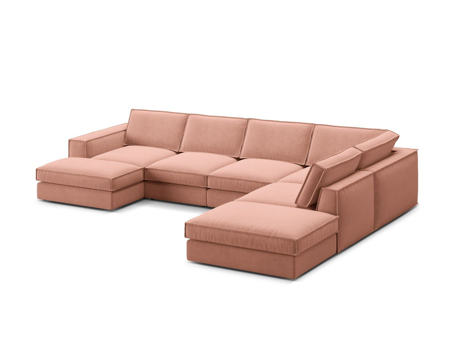 Modulares 5-Sitzer Ecksofa Panoramic rechts in strahlendem Pink-Salvador von Micadoni, ideal für moderne und gemütliche Wohnräume.