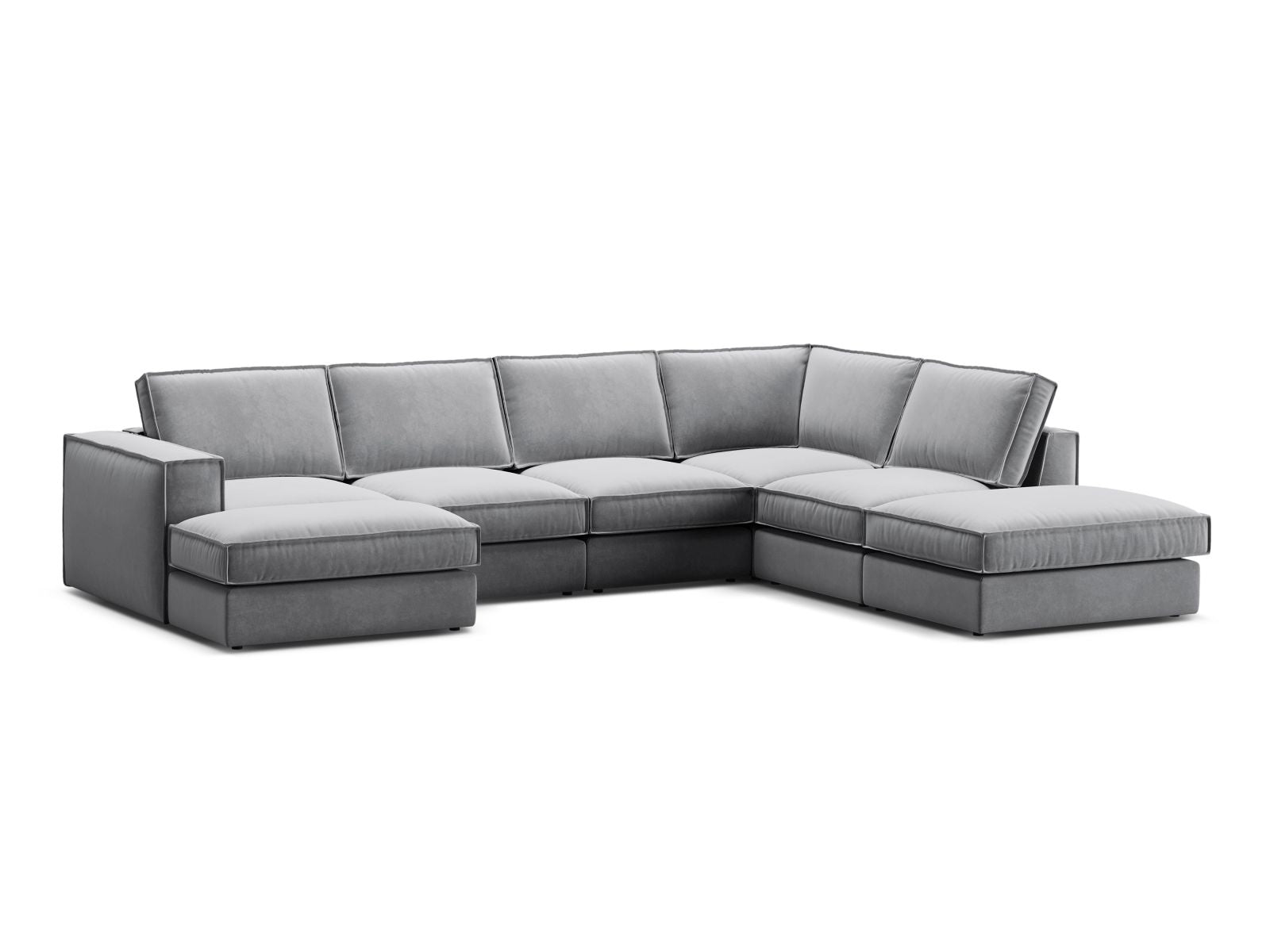 Elegantes 5-Sitzer Ecksofa Panoramic rechts Pola in stilvollem Grau, ideal für moderne Wohnräume, von Micadoni.