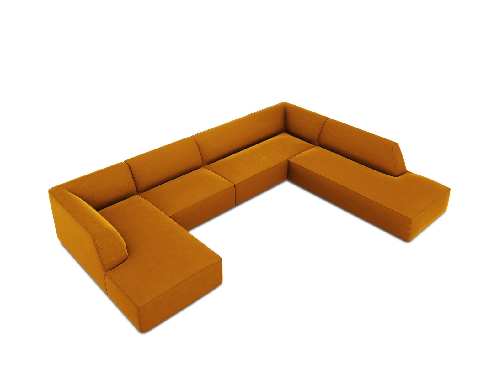 Stilvolles 7-Sitzer Ecksofa in luxuriösem Ruby Velours, rechte Ausführung, perfekt für gemütliche Zusammenkünfte und zeitgemäße Einrichtung.
