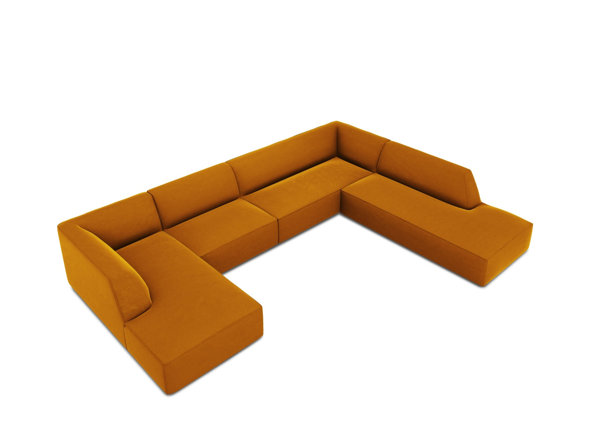Ruby Velour Panoramic Ecksofa rechts 7 Sitzer in Yellow-Salvador präsentiert im Onlineshop von KAQTU Design AG. Ecksofa rechts ist von Micadoni