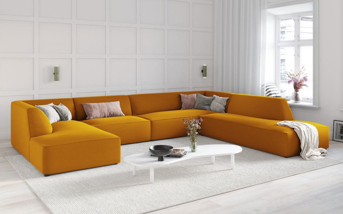 Ruby Velour Panoramic Ecksofa rechts 7 Sitzer in Yellow-Salvador präsentiert im Onlineshop von KAQTU Design AG. Ecksofa rechts ist von Micadoni