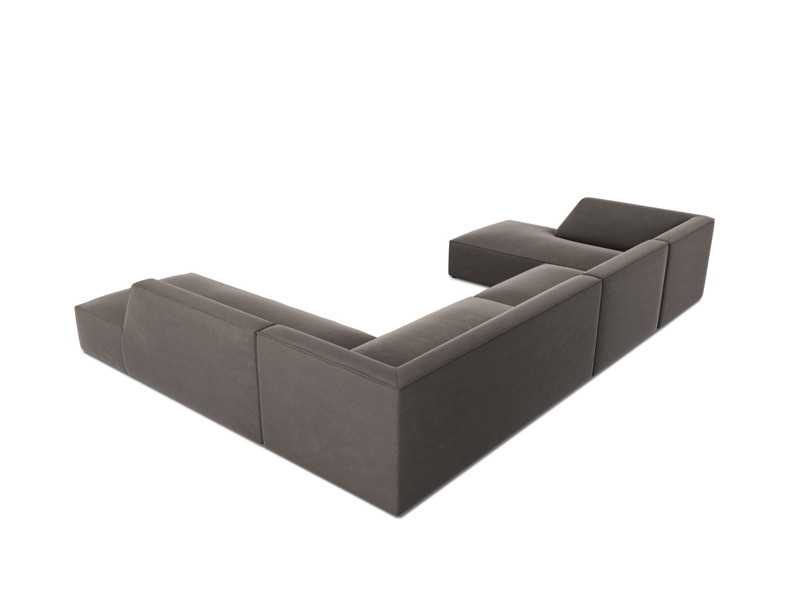 Elegantes 7-Sitzer Ecksofa in edlem Ruby Velour, rechtsseitig, ideal für stilvolle Wohnräume und gemütliche Abende.