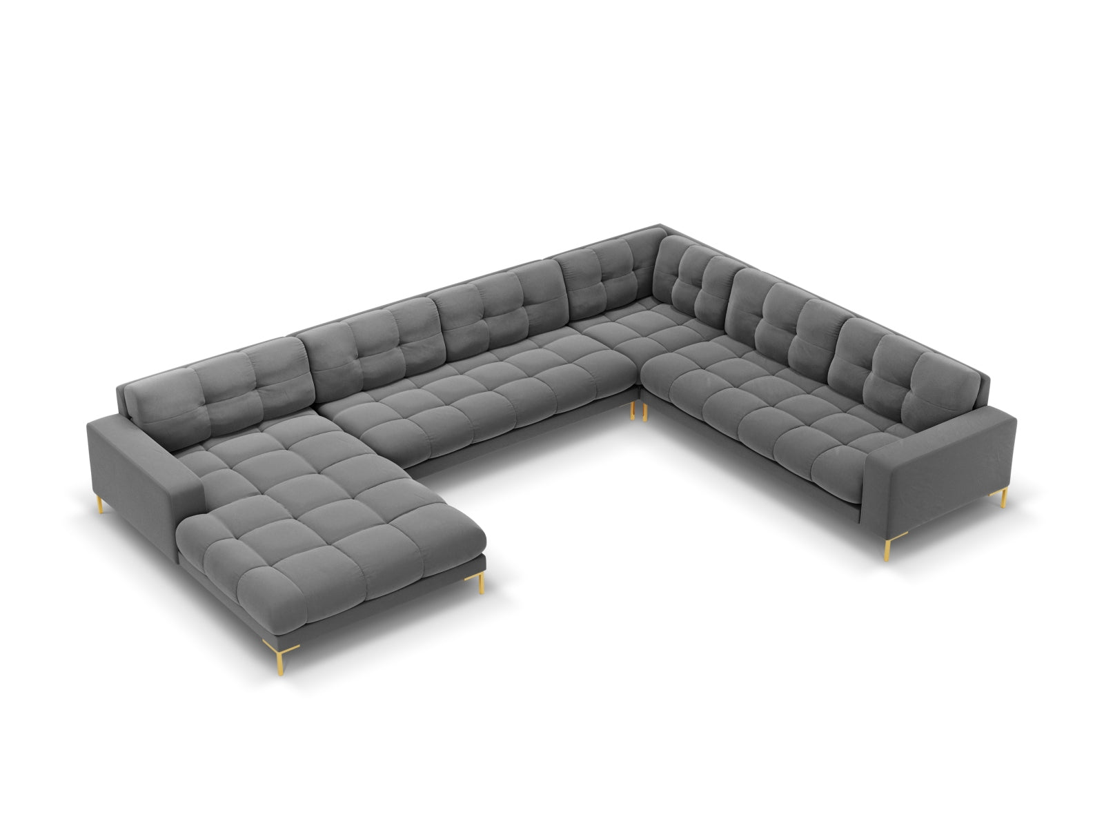 Mamaia Velour Panoramic Ecksofa rechts 7 Sitzer in Light Grey/Gold präsentiert im Onlineshop von KAQTU Design AG. Ecksofa rechts ist von Micadoni