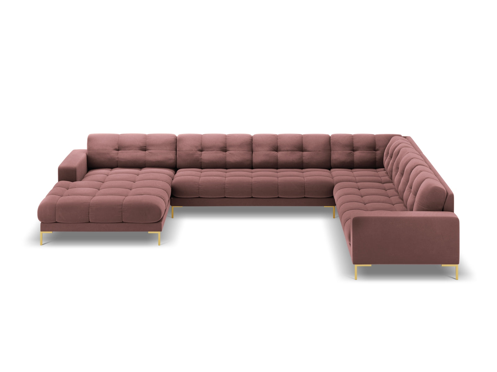 Entdecken Sie das Mamaia Velour Panoramic Ecksofa rechts – ein stilvolles 7-Sitzer Sofa von Micadoni, das Komfort und Eleganz vereint.