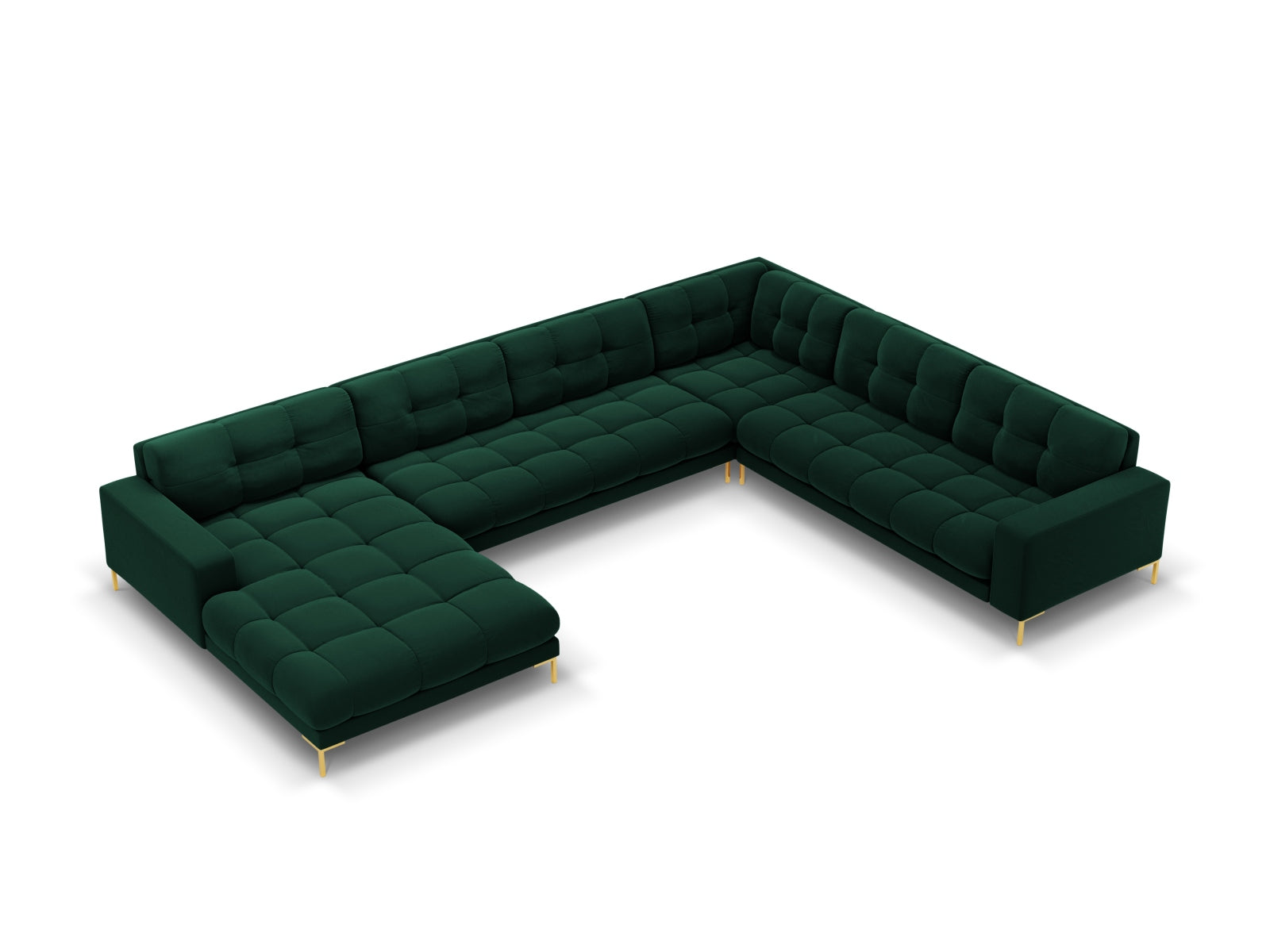 Mamaia Velour Panoramic Ecksofa rechts 7 Sitzer in Bottle Green/Gold präsentiert im Onlineshop von KAQTU Design AG. Ecksofa rechts ist von Micadoni