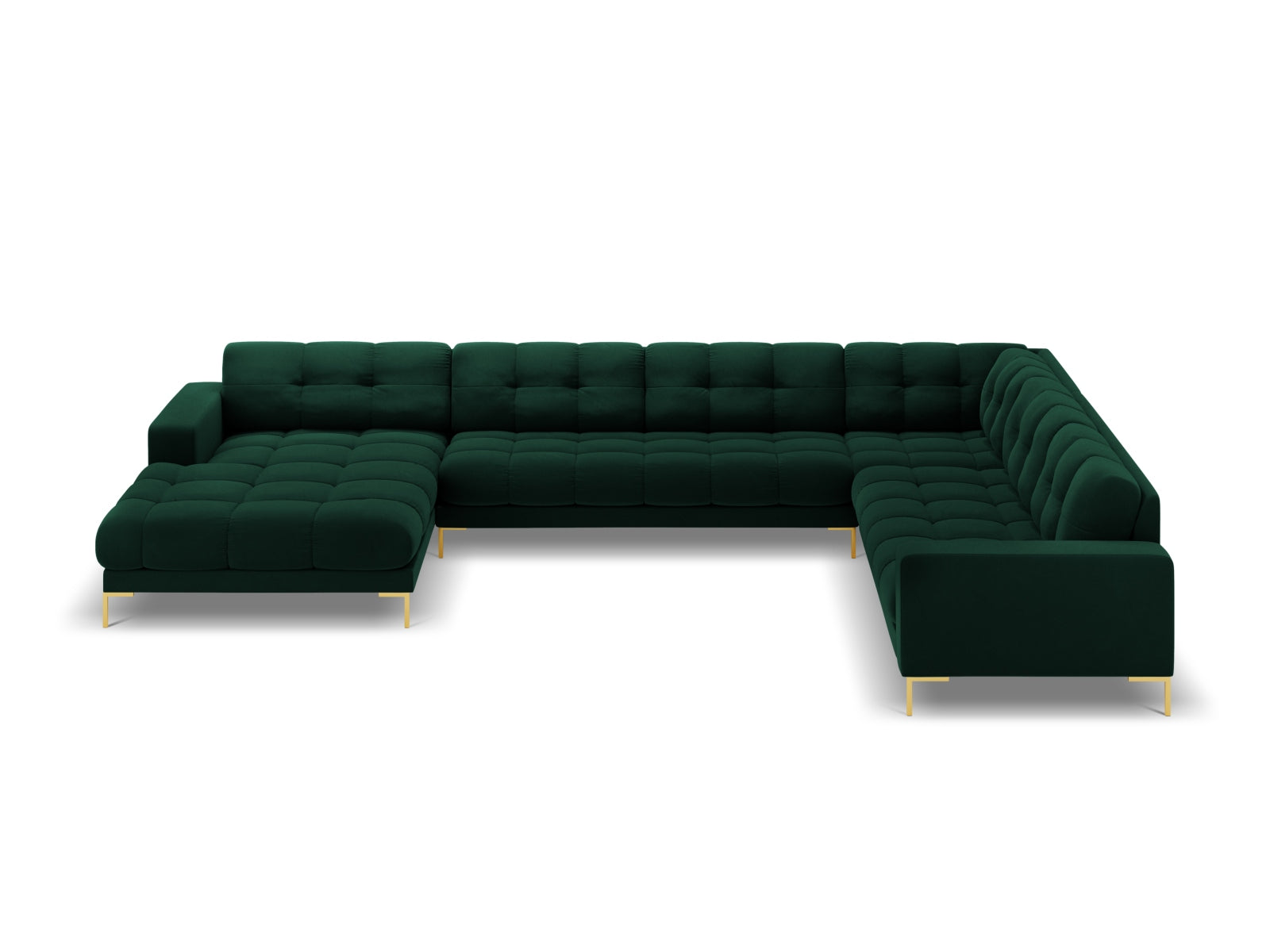 Entdecken Sie das Mamaia Velour Panoramic Ecksofa rechts – ein stilvolles 7-Sitzer Sofa von Micadoni, das Komfort und Eleganz vereint.