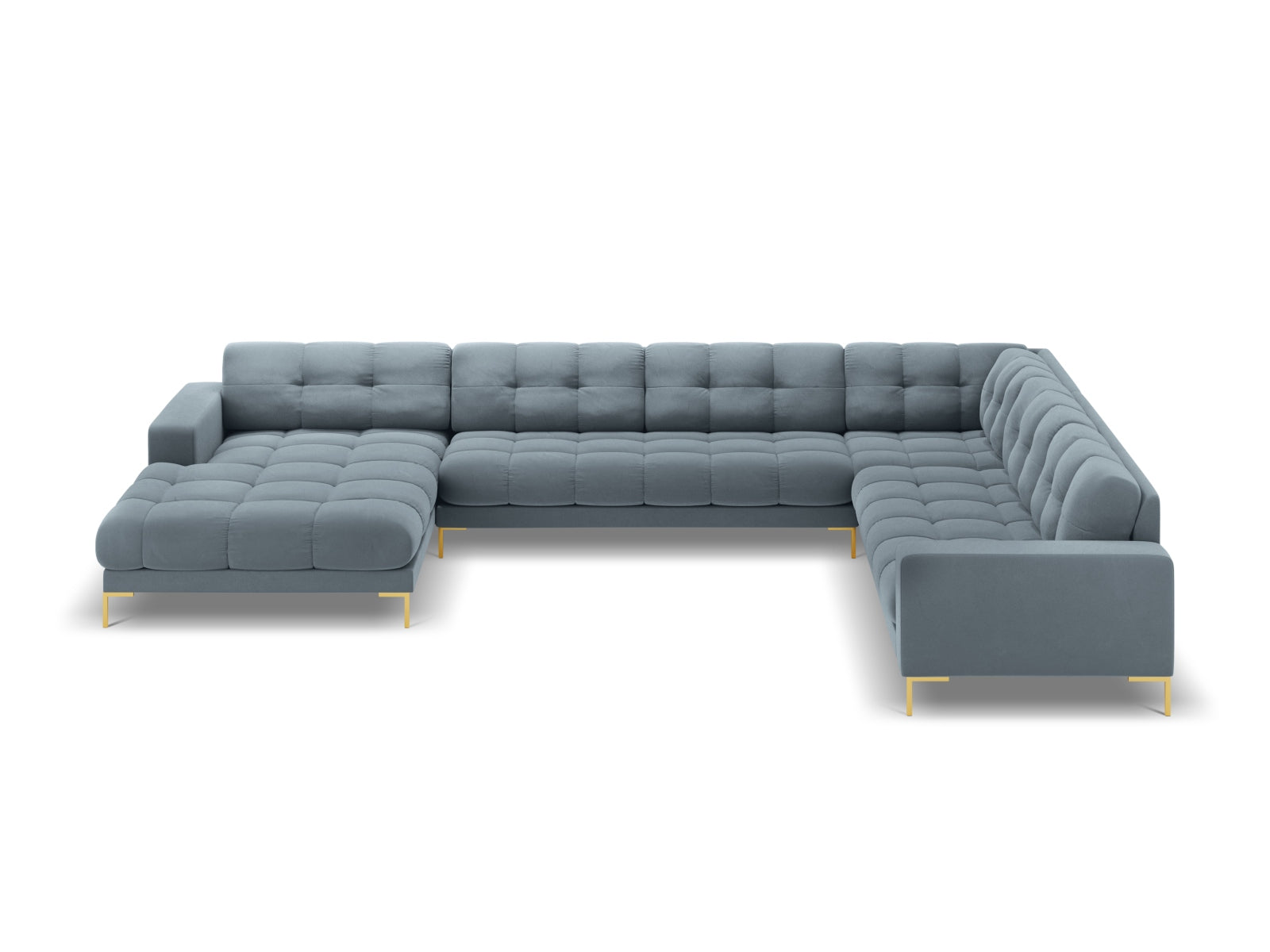 Entdecken Sie das Mamaia Velour Panoramic Ecksofa rechts – ein stilvolles 7-Sitzer Sofa von Micadoni, das Komfort und Eleganz vereint.
