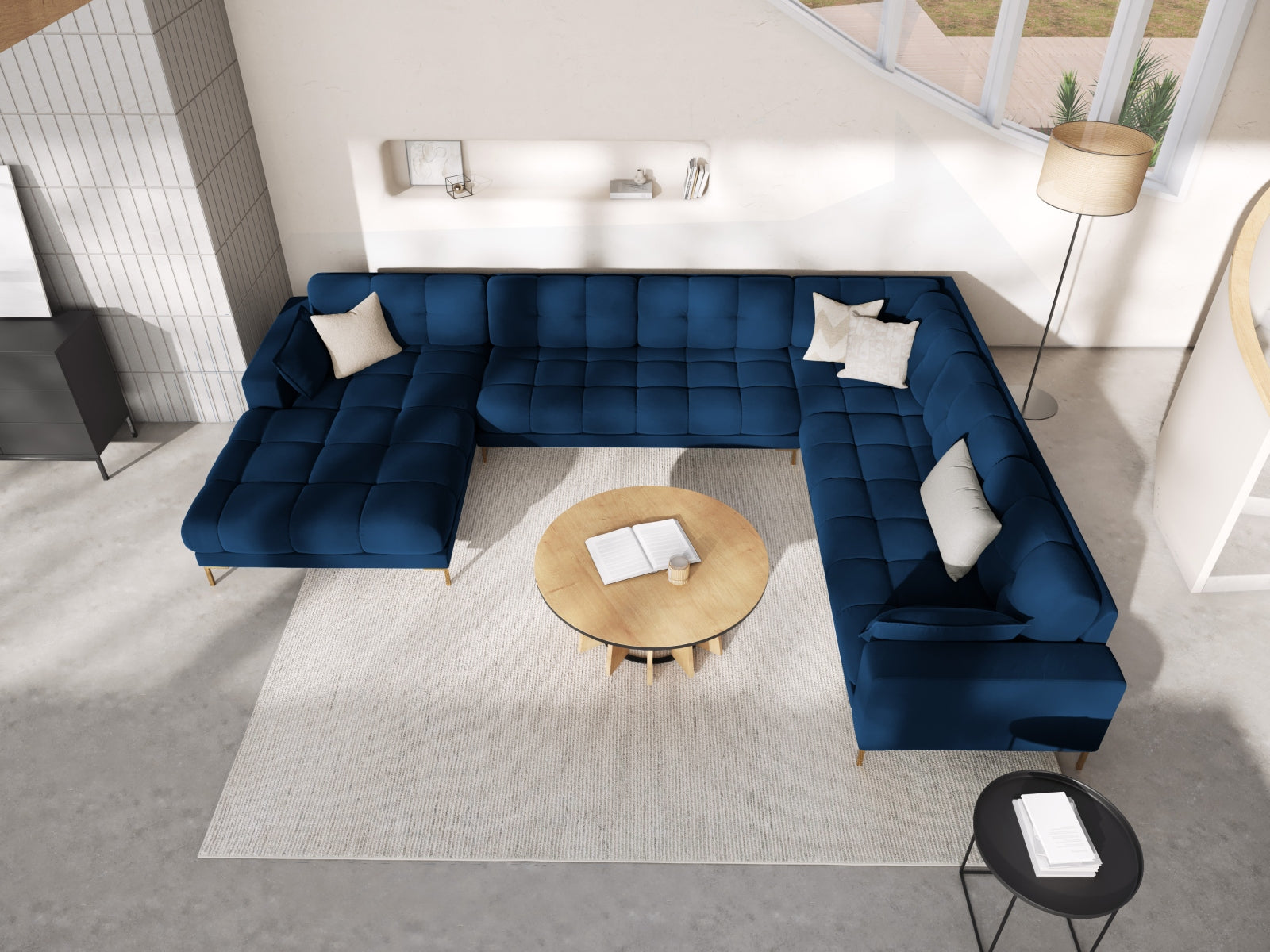 Luxuriöses Mamaia Velour Panoramic Ecksofa rechts – 7-Sitzer von Micadoni. Elegantes Design, hoher Komfort und pflegeleichte Materialien für Ihr Wohnzimmer.