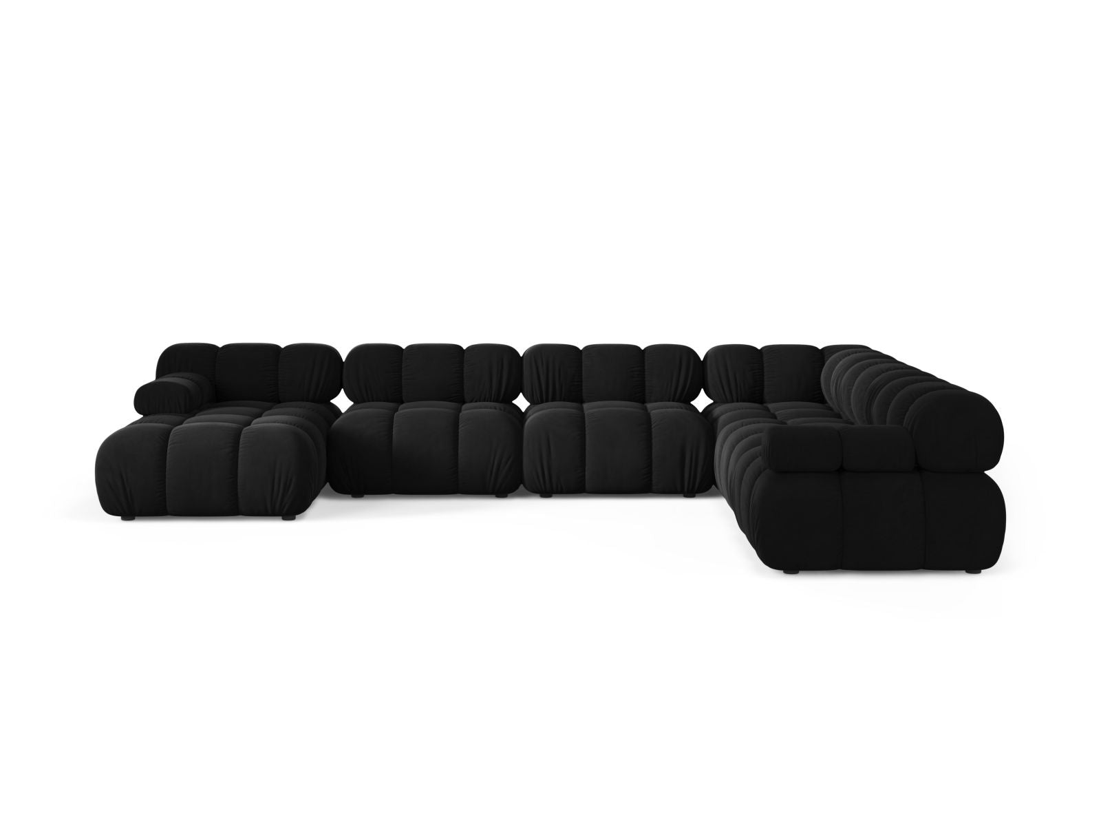 Elegantes 8-Sitzer Ecksofa Bellis in Panoramic-Design, rechtsseitig, aus hochwertigem Black-Bluvel für stilvolle Wohnräume.