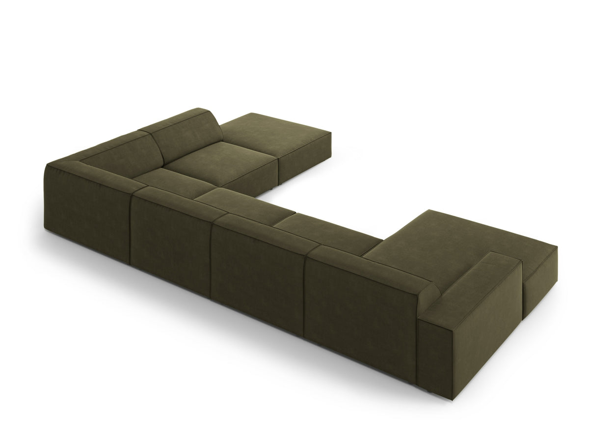 Jodie Velour modulares Panoramic Ecksofa rechts 7 Sitzer in Green-Bluvel präsentiert im Onlineshop von KAQTU Design AG. Ecksofa rechts ist von Micadoni
