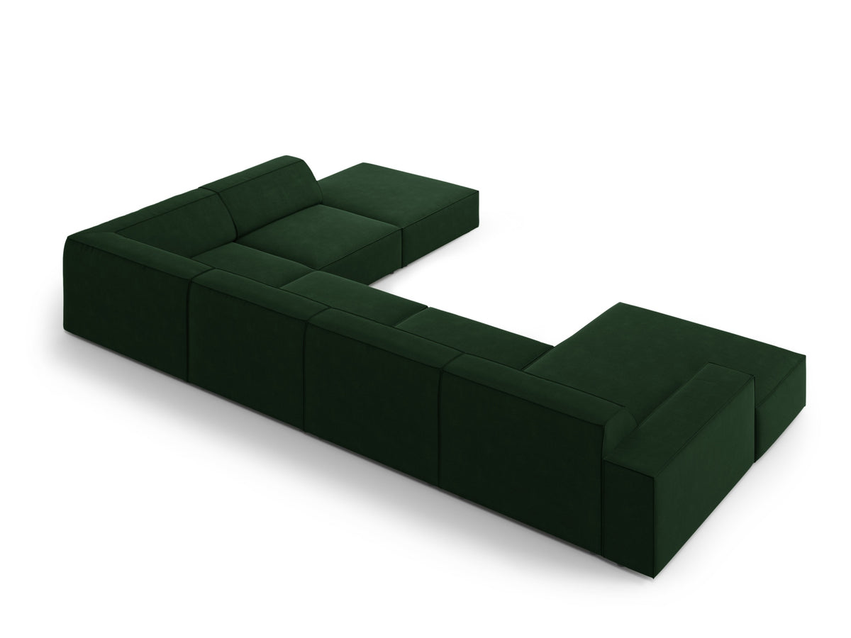 Jodie Velour modulares Panoramic Ecksofa rechts 7 Sitzer in Bottle Green-Bluvel präsentiert im Onlineshop von KAQTU Design AG. Ecksofa rechts ist von Micadoni