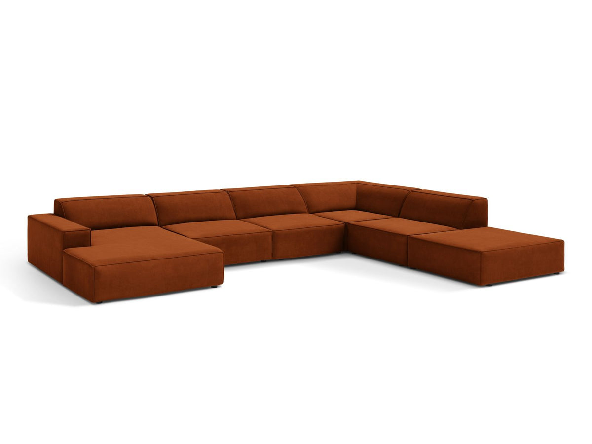 Jodie Velour modulares Panoramic Ecksofa rechts 7 Sitzer in Terracotta-Bluvel präsentiert im Onlineshop von KAQTU Design AG. Ecksofa rechts ist von Micadoni