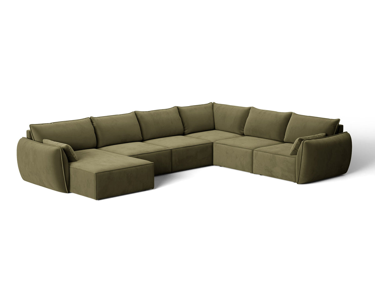 L-Sofa Kaelle Panoramasofa rechts von Micadoni, Stoffbezug, schwarze niedrige Beine