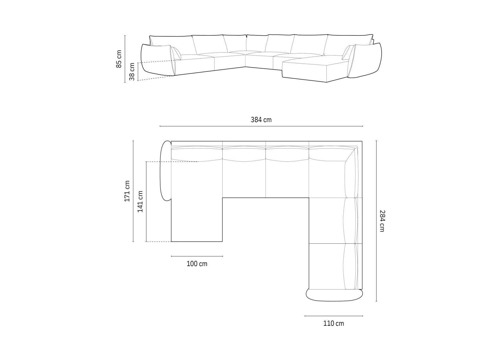 Luxuriöses Kaelle Velour Panoramic Ecksofa in tiefem Flaschengrün, perfekt für große Räume und gesellige Zusammenkünfte.