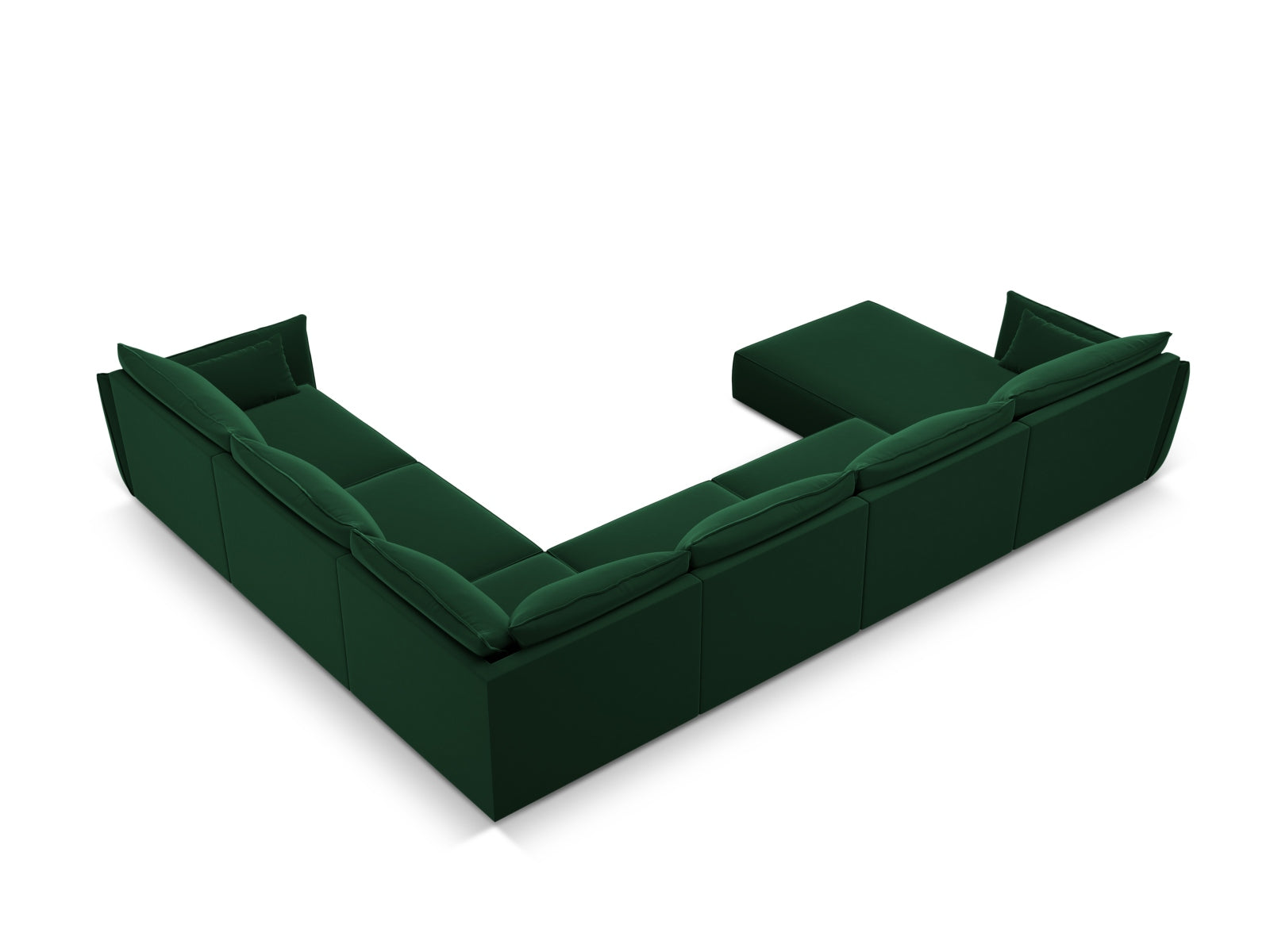Luxuriöses Kaelle Velour Panoramic Ecksofa rechts, 8 Sitzer in tiefem Flaschengrün, perfekt für moderne und elegante Wohnkonzepte.