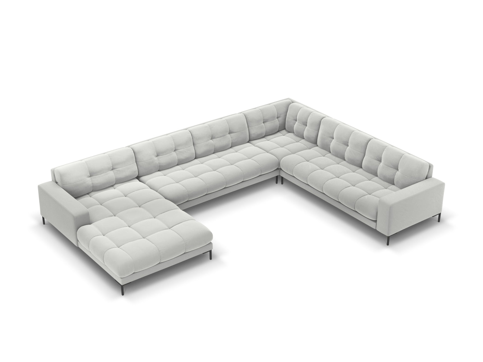 Mamaia Velour Panoramic Ecksofa rechts 7 Sitzer in Silver/Schwarz-Bluvel präsentiert im Onlineshop von KAQTU Design AG. Ecksofa rechts ist von Micadoni
