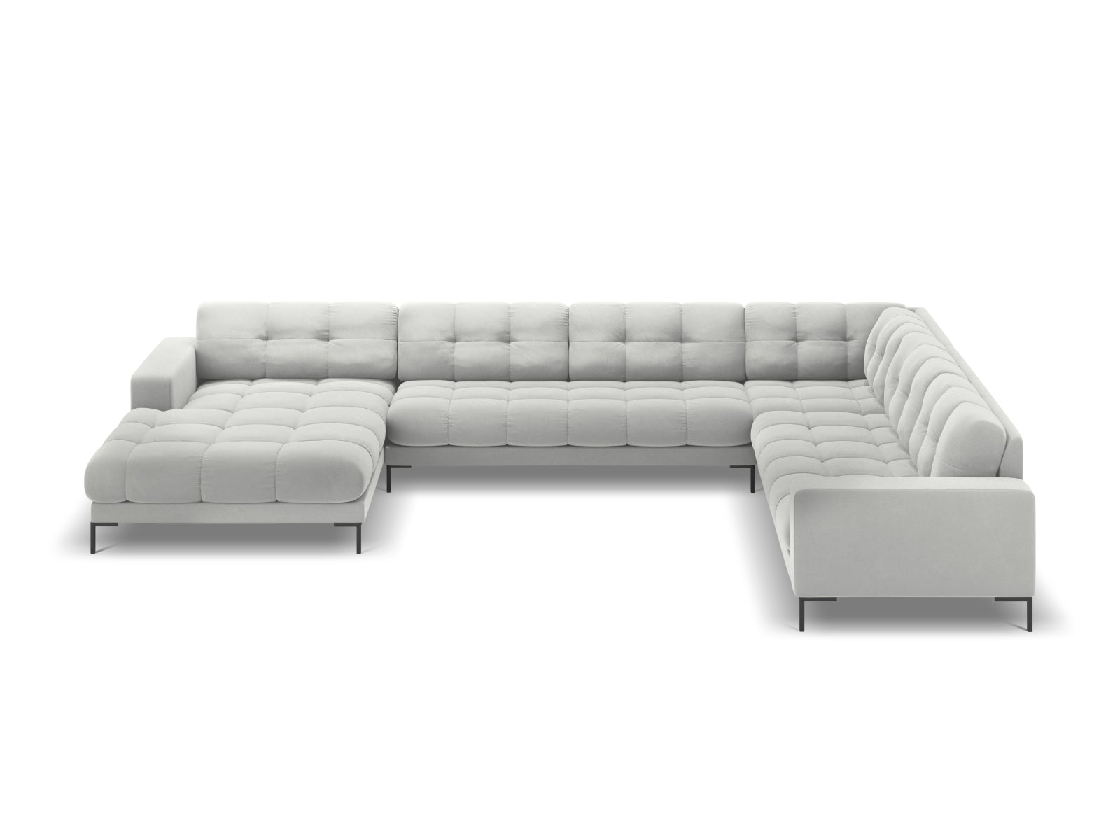 Entdecken Sie das Mamaia Velour Panoramic Ecksofa rechts – ein stilvolles 7-Sitzer Sofa von Micadoni, das Komfort und Eleganz vereint.