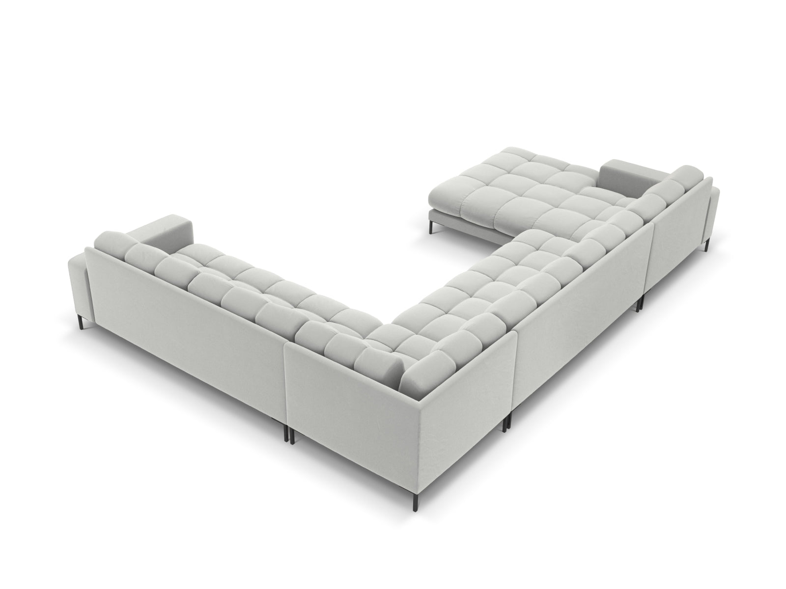 Erleben Sie das Mamaia Velour Panoramic Ecksofa rechts – ein luxuriöses 7-Sitzer Sofa von Micadoni, das höchsten Komfort und modernes Design bietet.