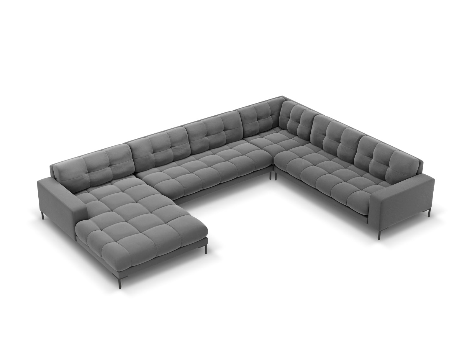 Mamaia Velour Panoramic Ecksofa rechts 7 Sitzer in Light Grey/Schwarz-Bluvel präsentiert im Onlineshop von KAQTU Design AG. Ecksofa rechts ist von Micadoni