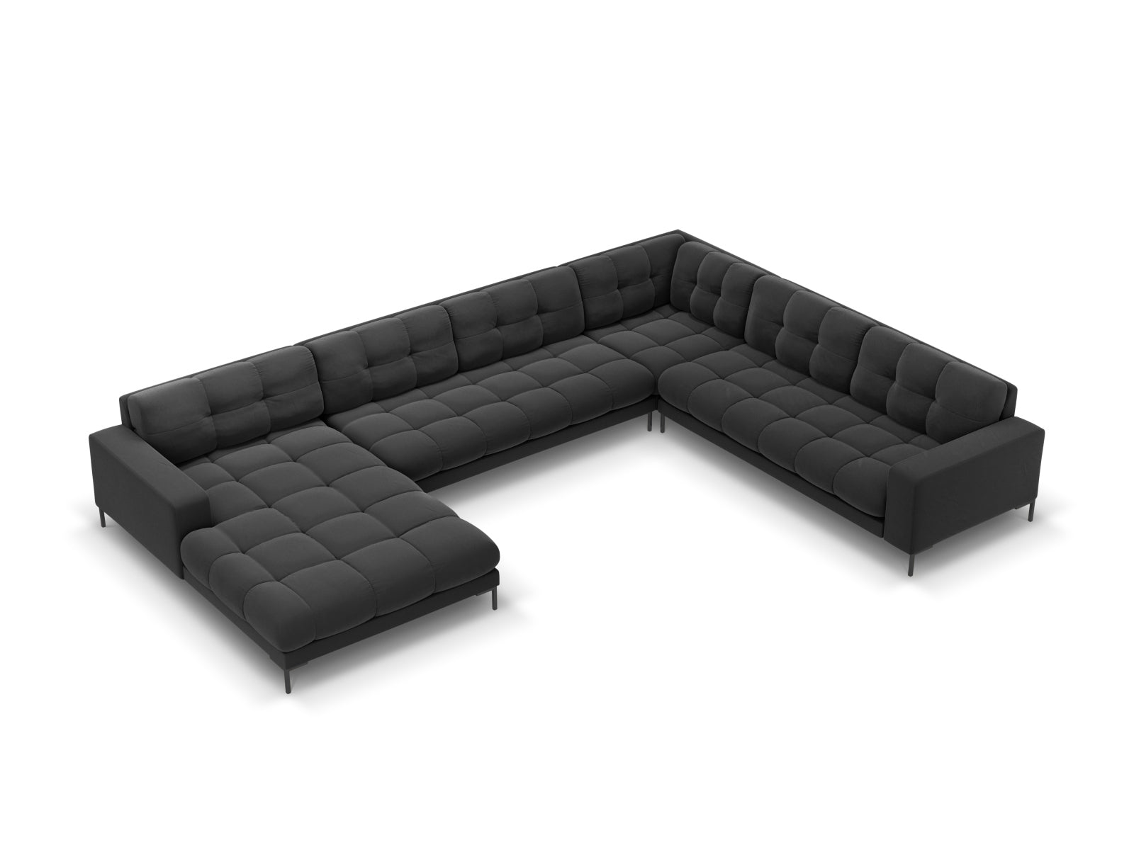 Mamaia Velour Panoramic Ecksofa rechts 7 Sitzer in Dark Grey/Schwarz-Bluvel präsentiert im Onlineshop von KAQTU Design AG. Ecksofa rechts ist von Micadoni