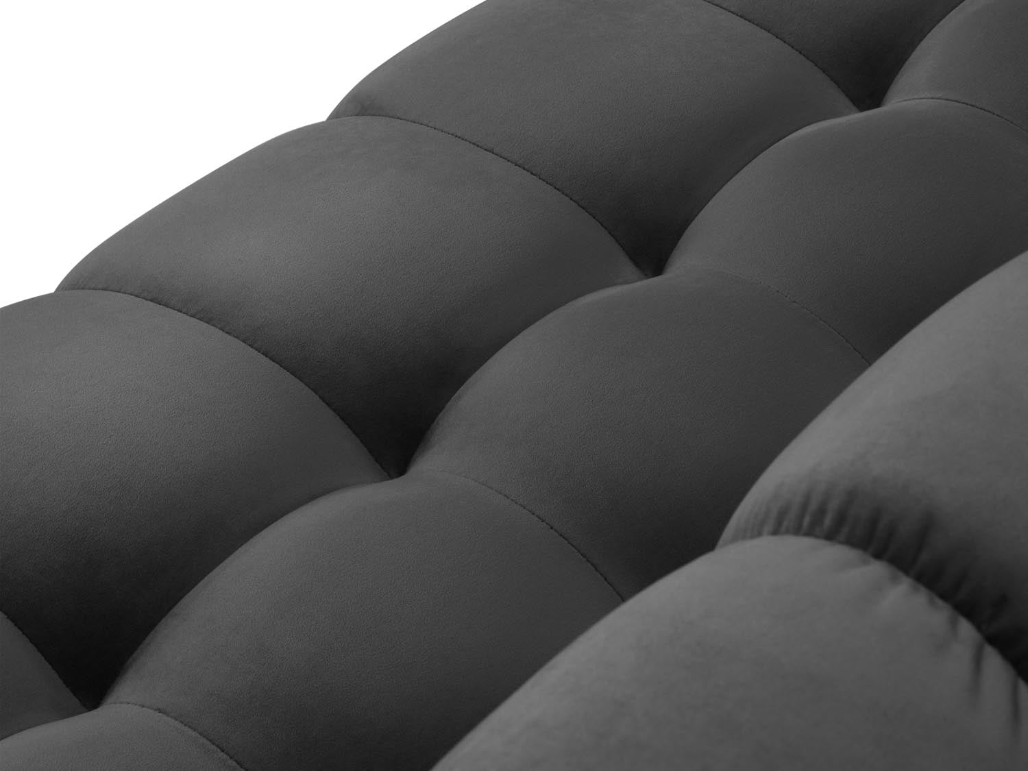 Stilvolles Mamaia Velour Panoramic Ecksofa in Dunkelgrau, 7-Sitzer, perfekt für gemütliche Abende und gesellige Zusammenkünfte.