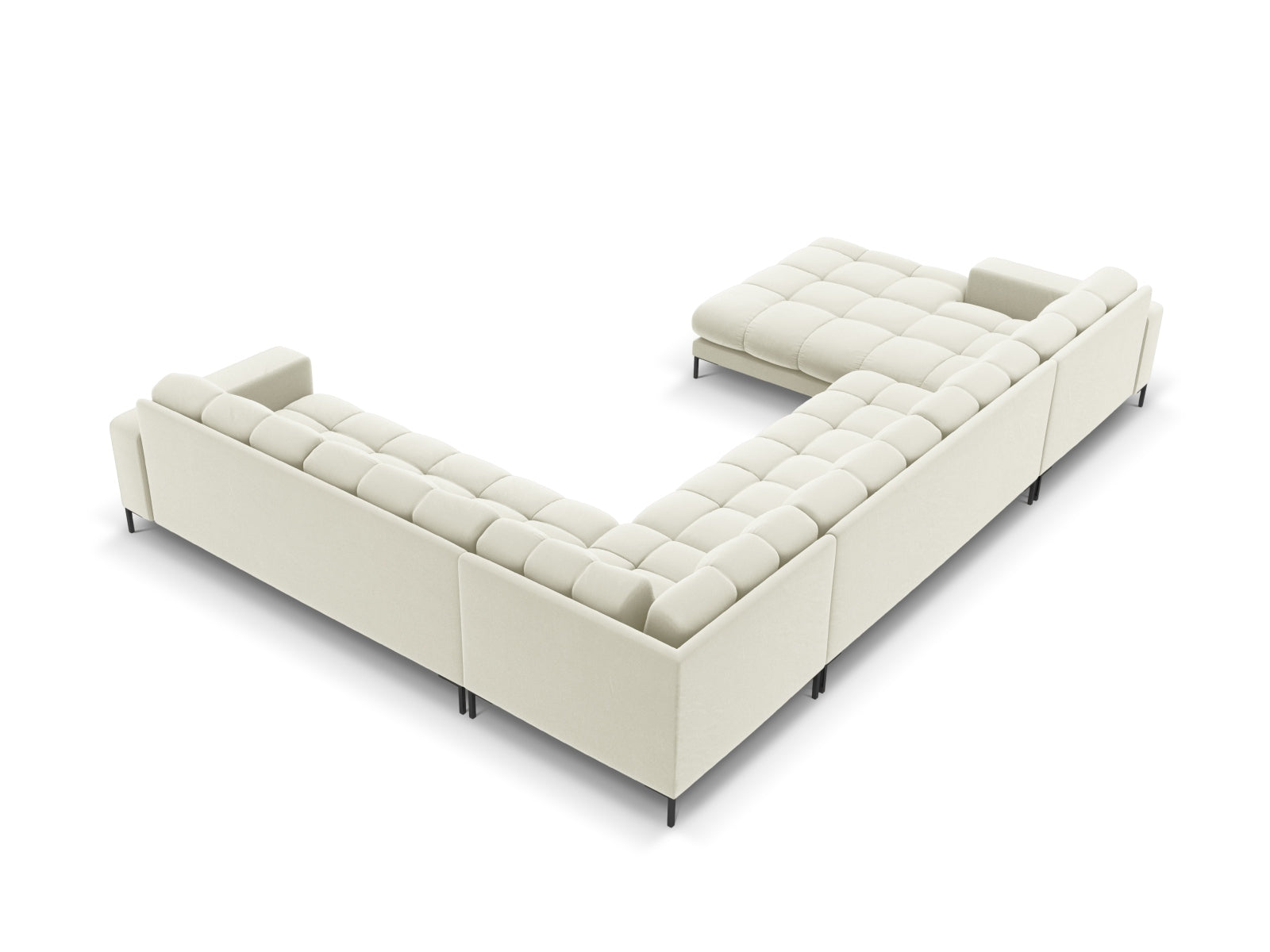 Erleben Sie das Mamaia Velour Panoramic Ecksofa rechts – ein luxuriöses 7-Sitzer Sofa von Micadoni, das höchsten Komfort und modernes Design bietet.